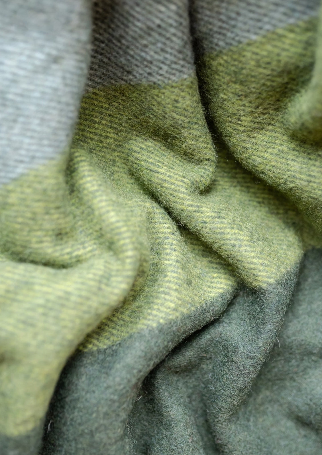 Recycled Wool Throw, Olive Oversized Patchwork Check