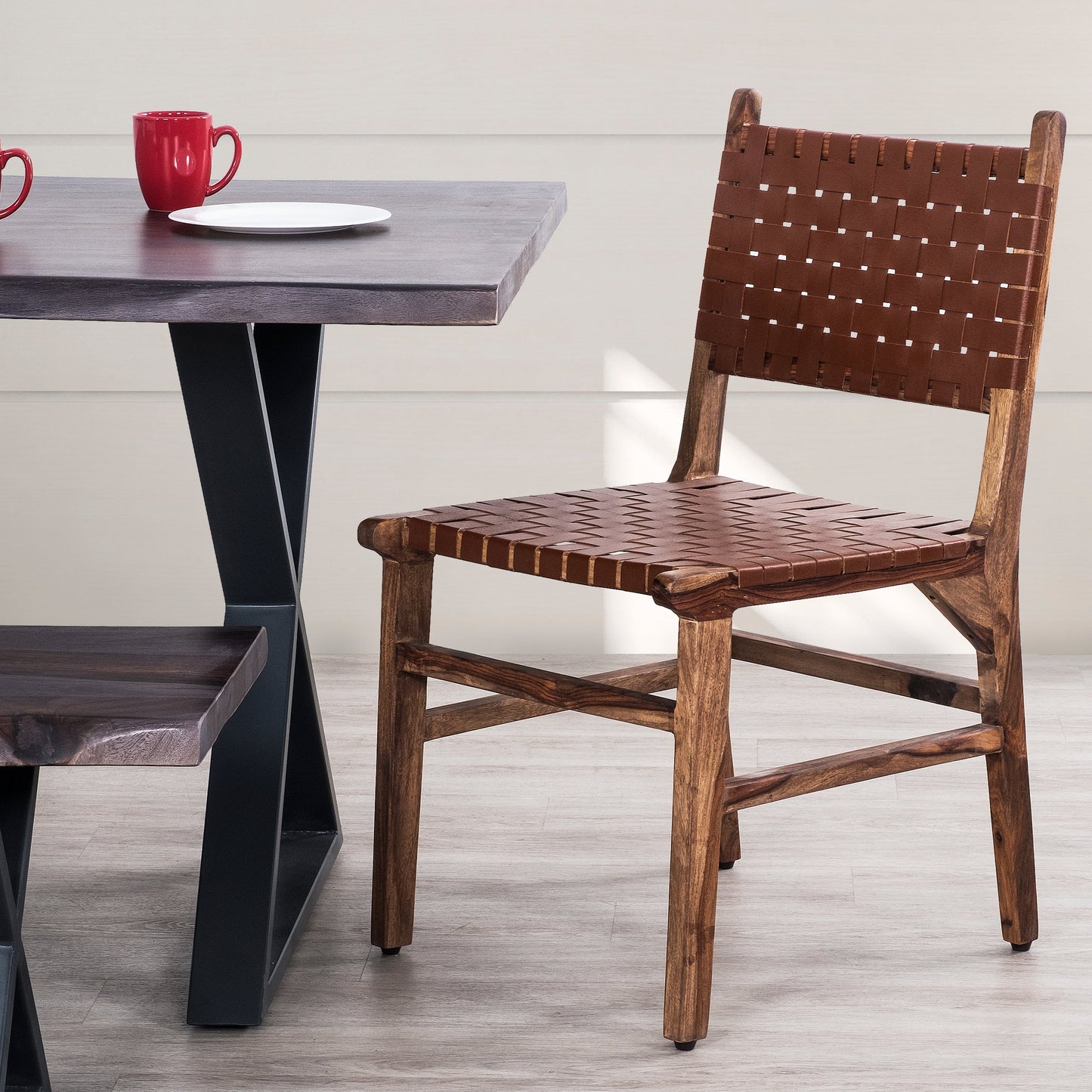 Upholstered Dining Chair with Open Back and Wood Frame, Set of 2