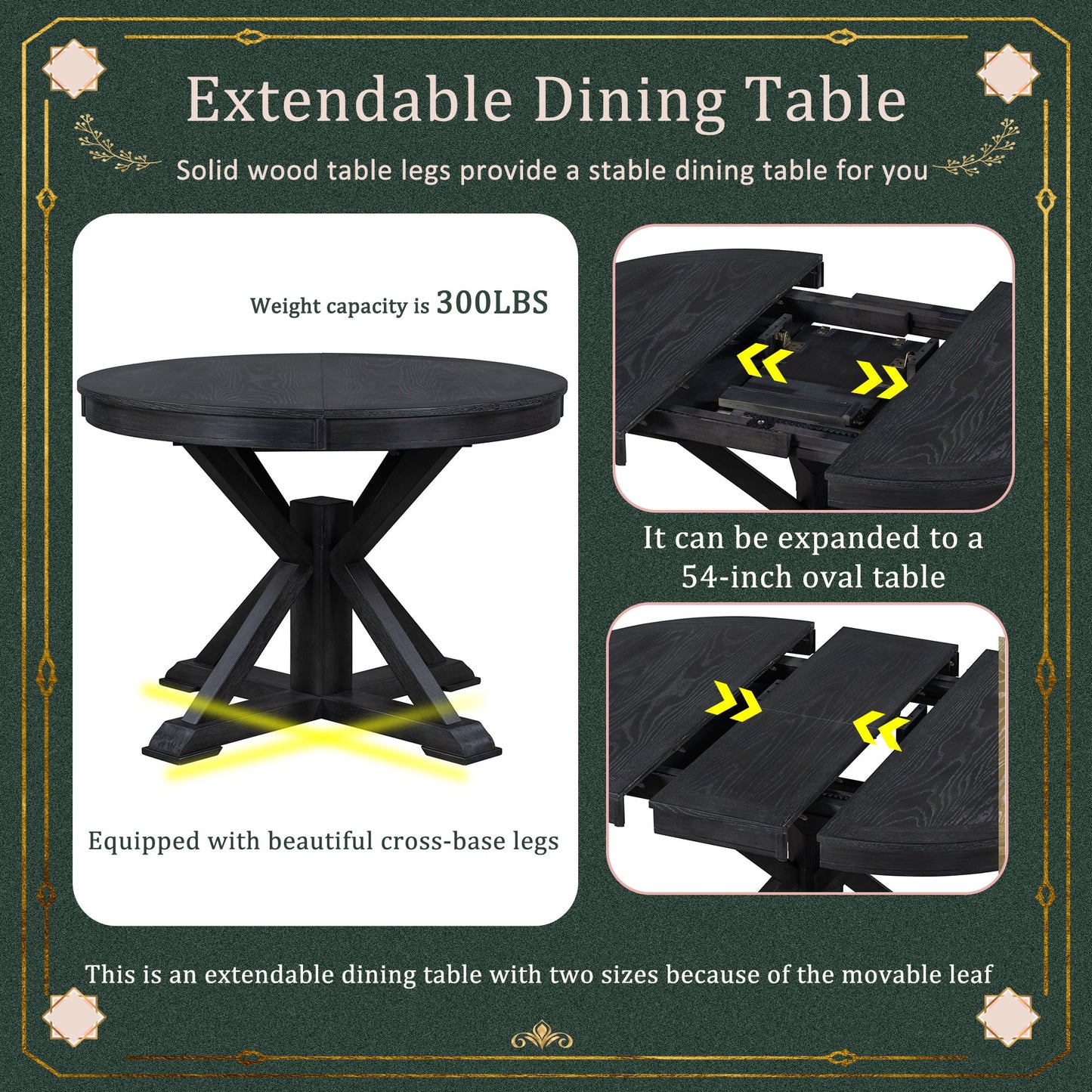 Melin Extendable Dining Table with Wood Frame and X-Shaped Base