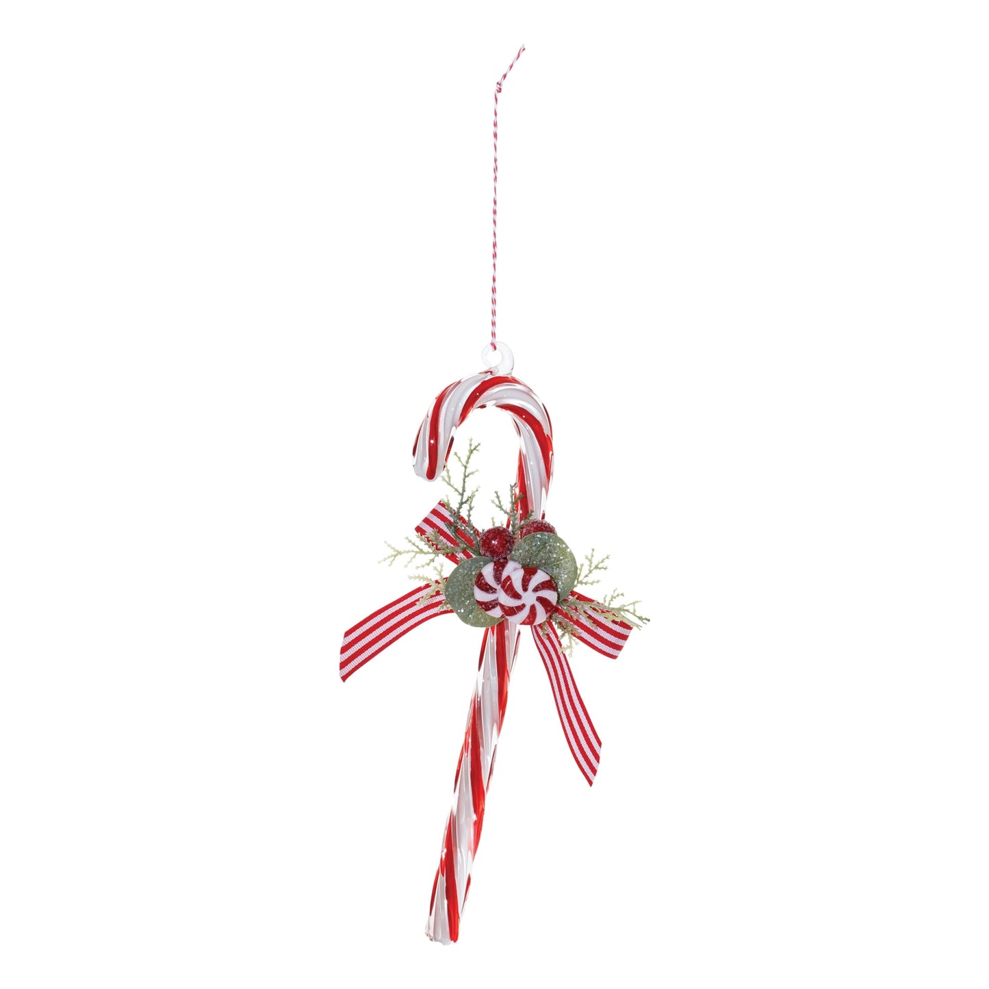 Glass Peppermint Candy Cane Ornament, Set of 12