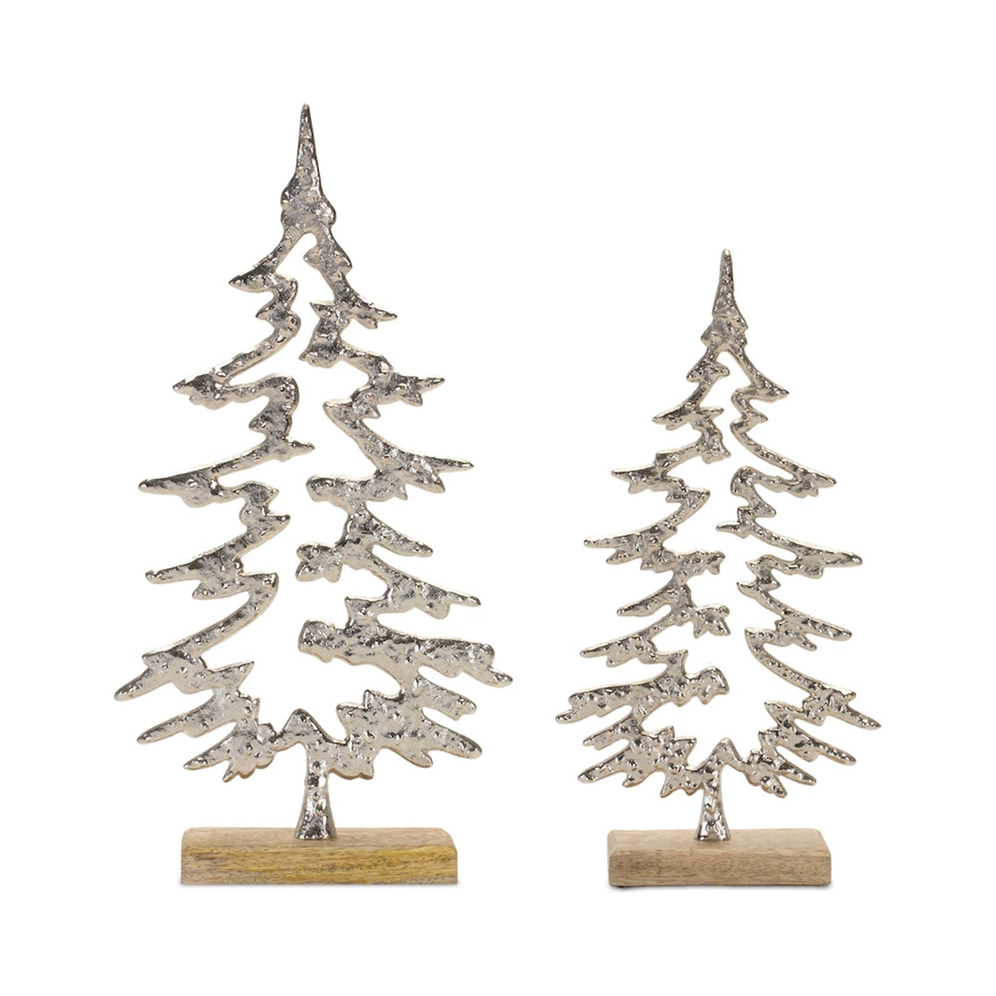 Metal Pine Tree Outline on Natural Base, Set of 3