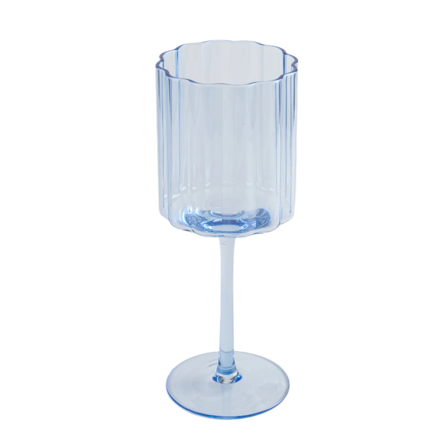 Jeanne Fitz Scalloped Rim Fluted Wine Glass, Set of 4, 12oz, Blue