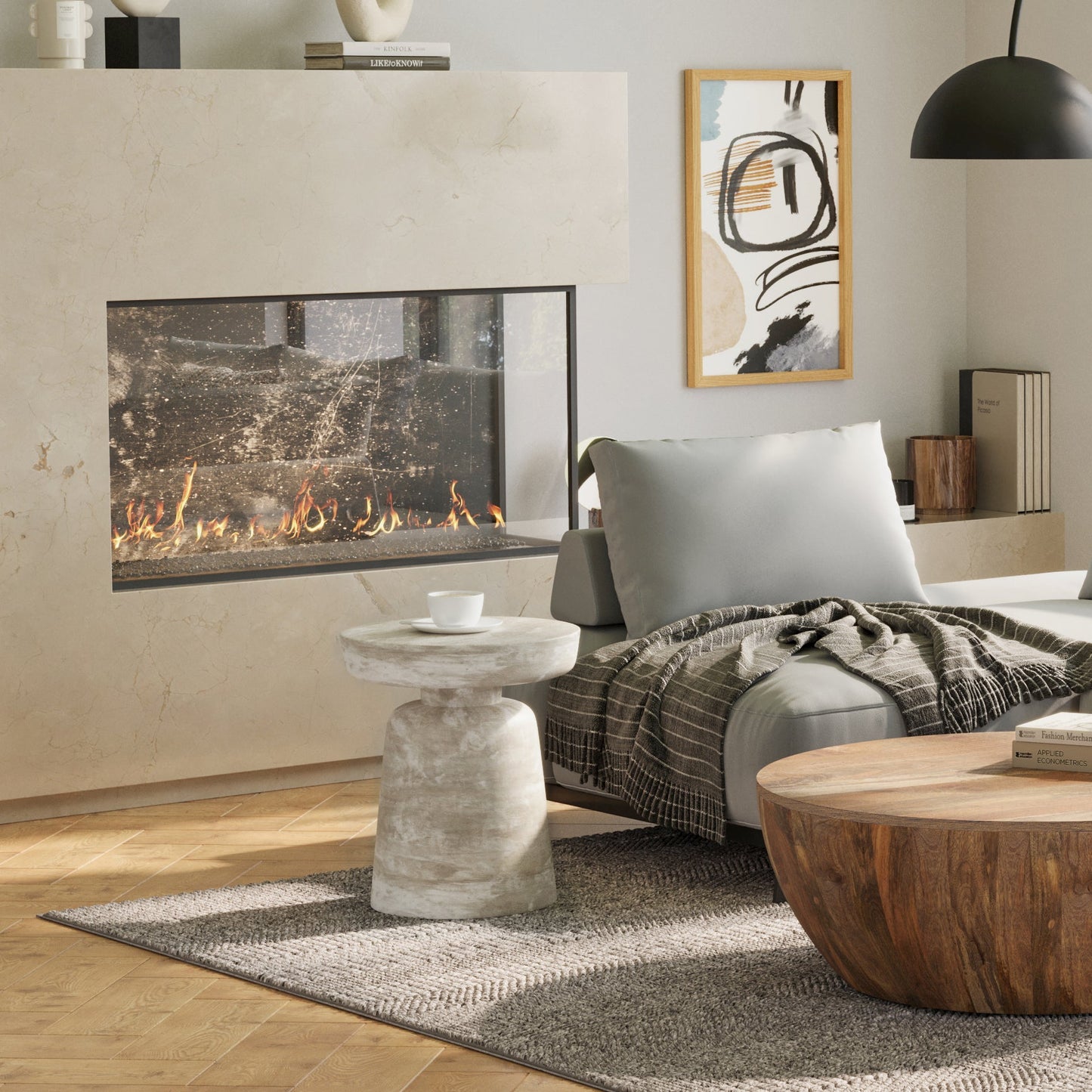 Xylophone Wooden Accent Table with Sculptural Design and Round Top
