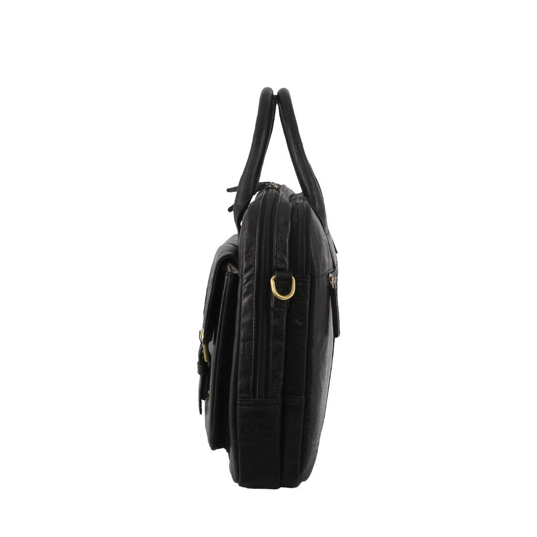 Pierre Cardin Leather 15" Multi-Compartment Laptop Bag (Black)