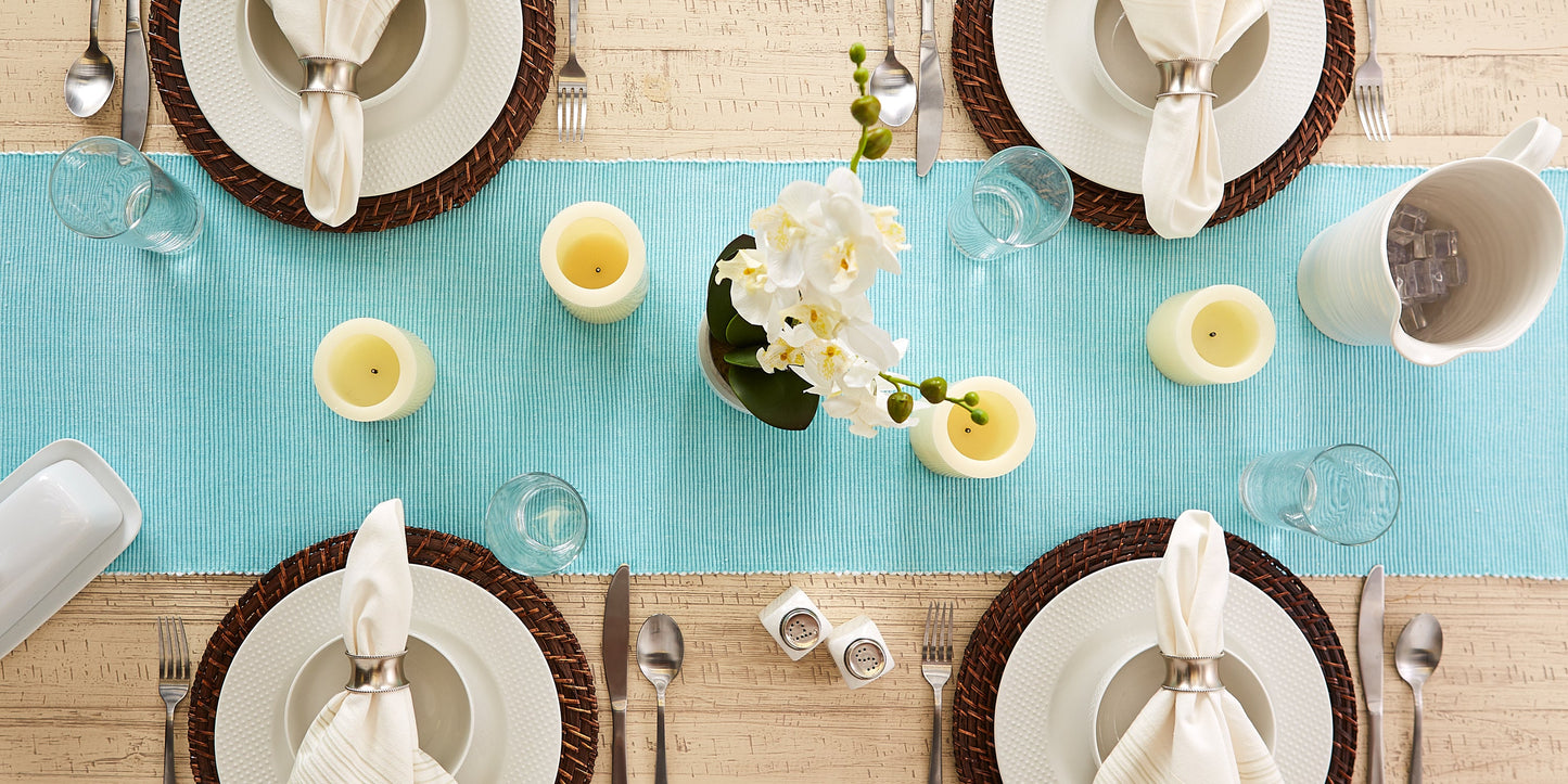 Aqua/White 2-Tone Ribbed Table Runner 13X72