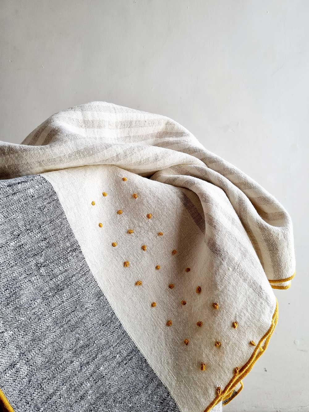 100% Linen Grey & Ivory Stripe Throw Blanket