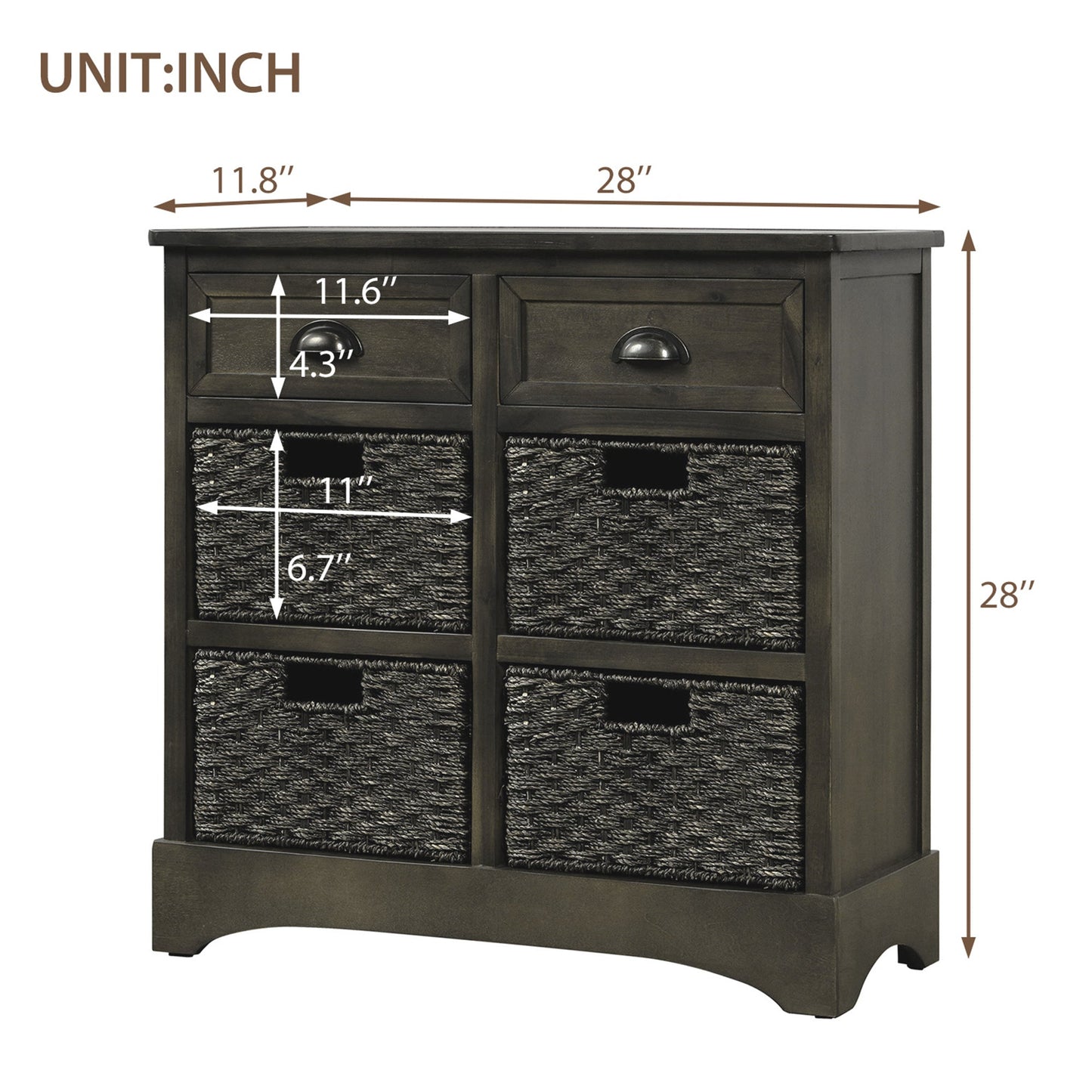 Elena Rustic Modern Farmhouse Style Compact Storage Cabinet with 2 Drawers