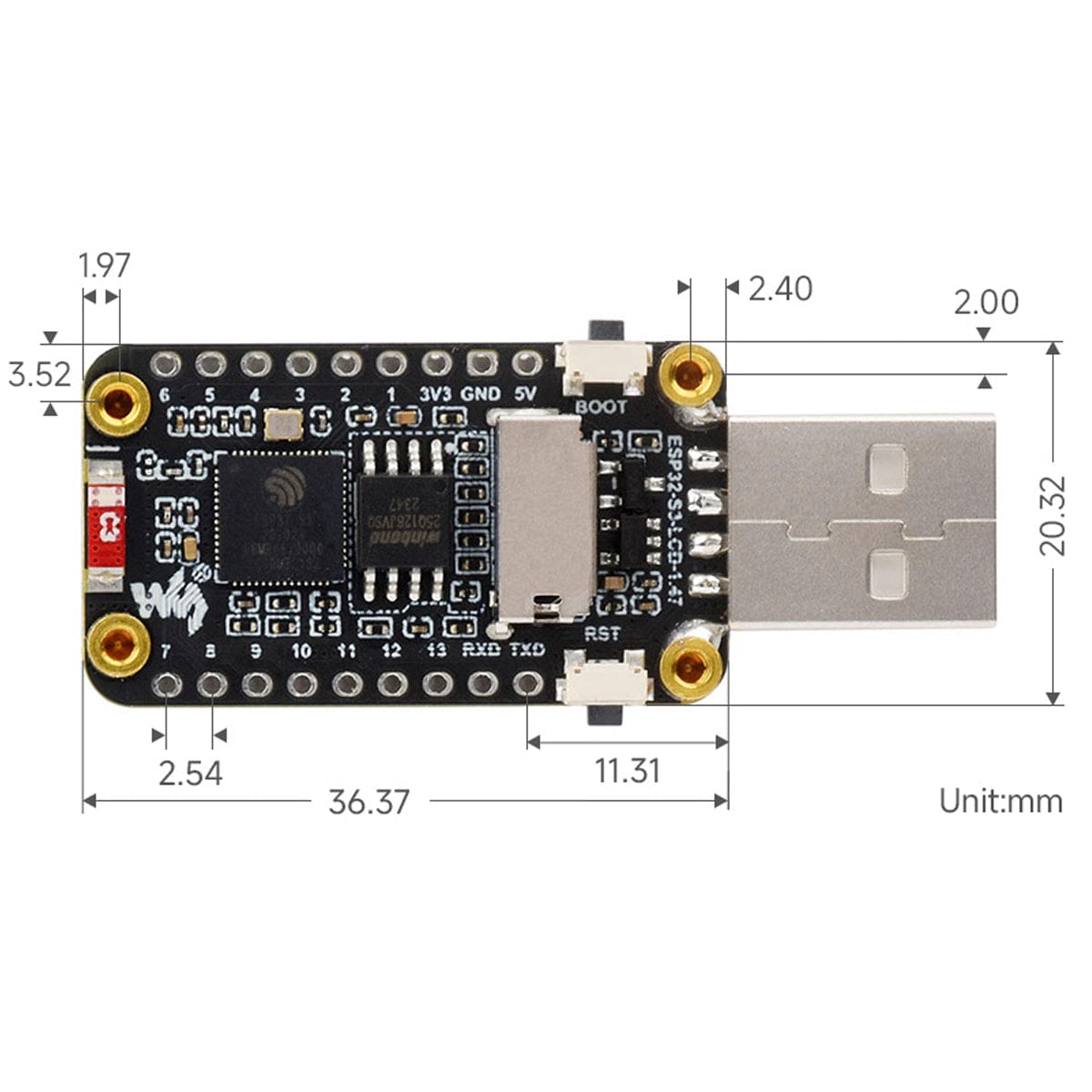 ESP32-S3 Development Board with 1.47" LCD Display (172 x 320)
