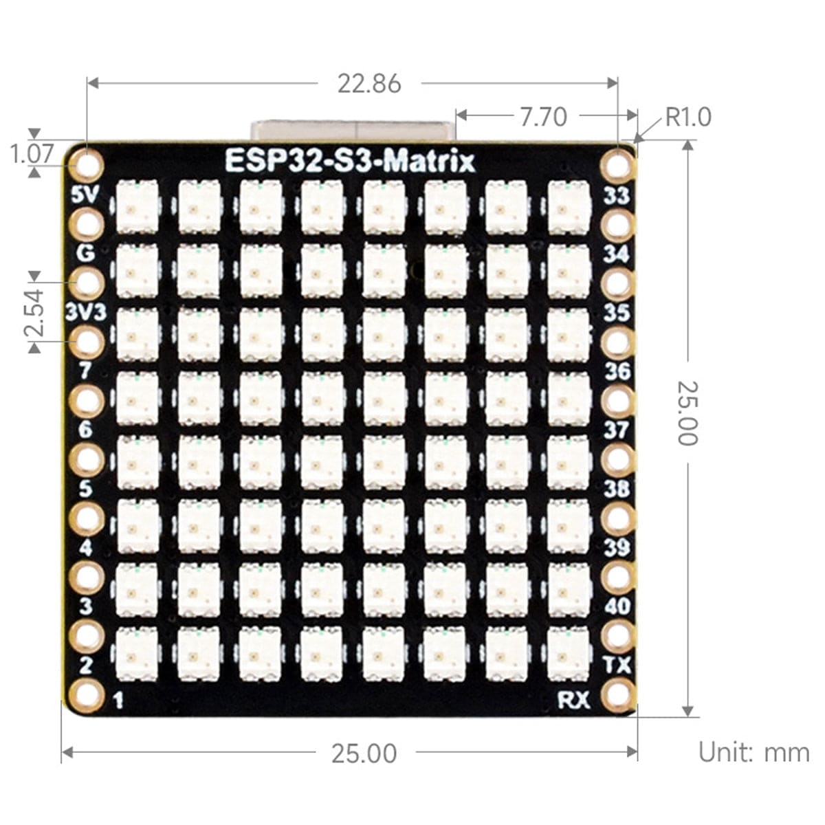 ESP32-S3 Development Board with 8 x 8 RGB LED Matrix