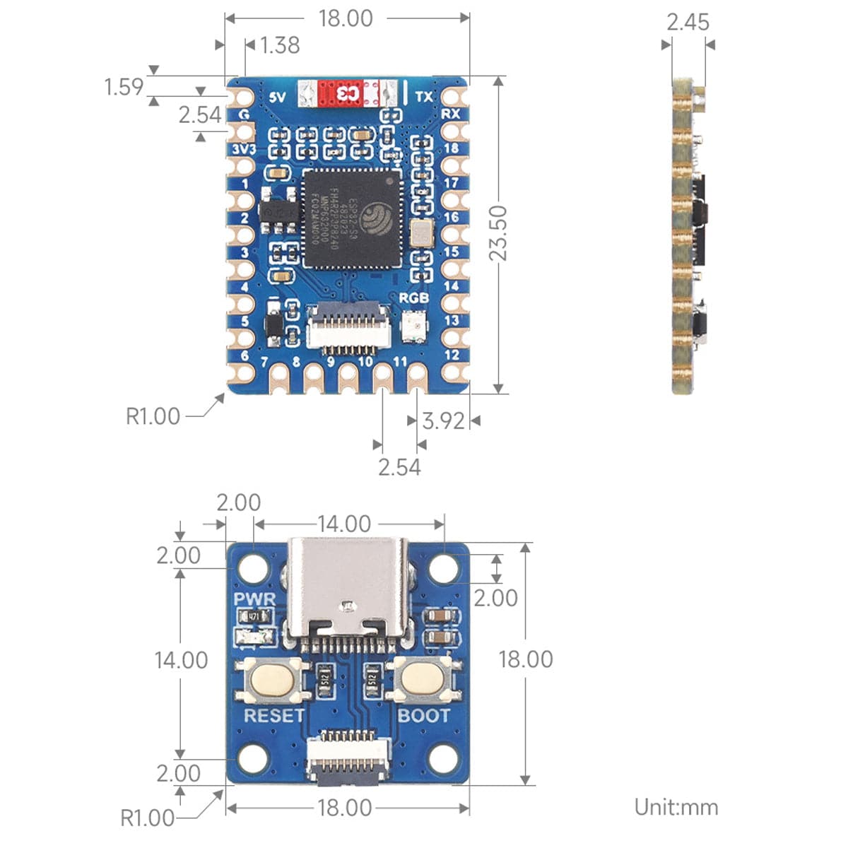ESP32-S3 Mini Development Board with Adapter Board
