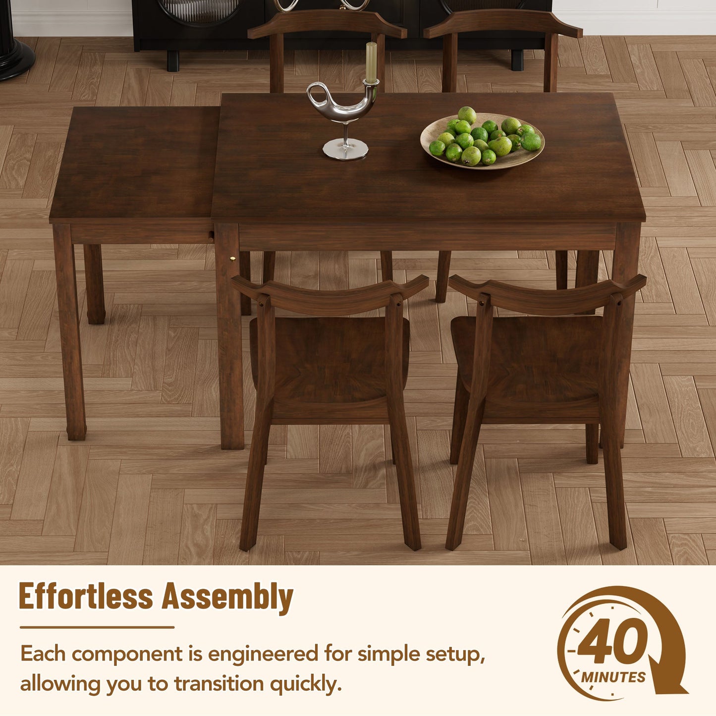 Holva 5-Piece Dining Set with Extendable Table and 4 Open Back Chairs