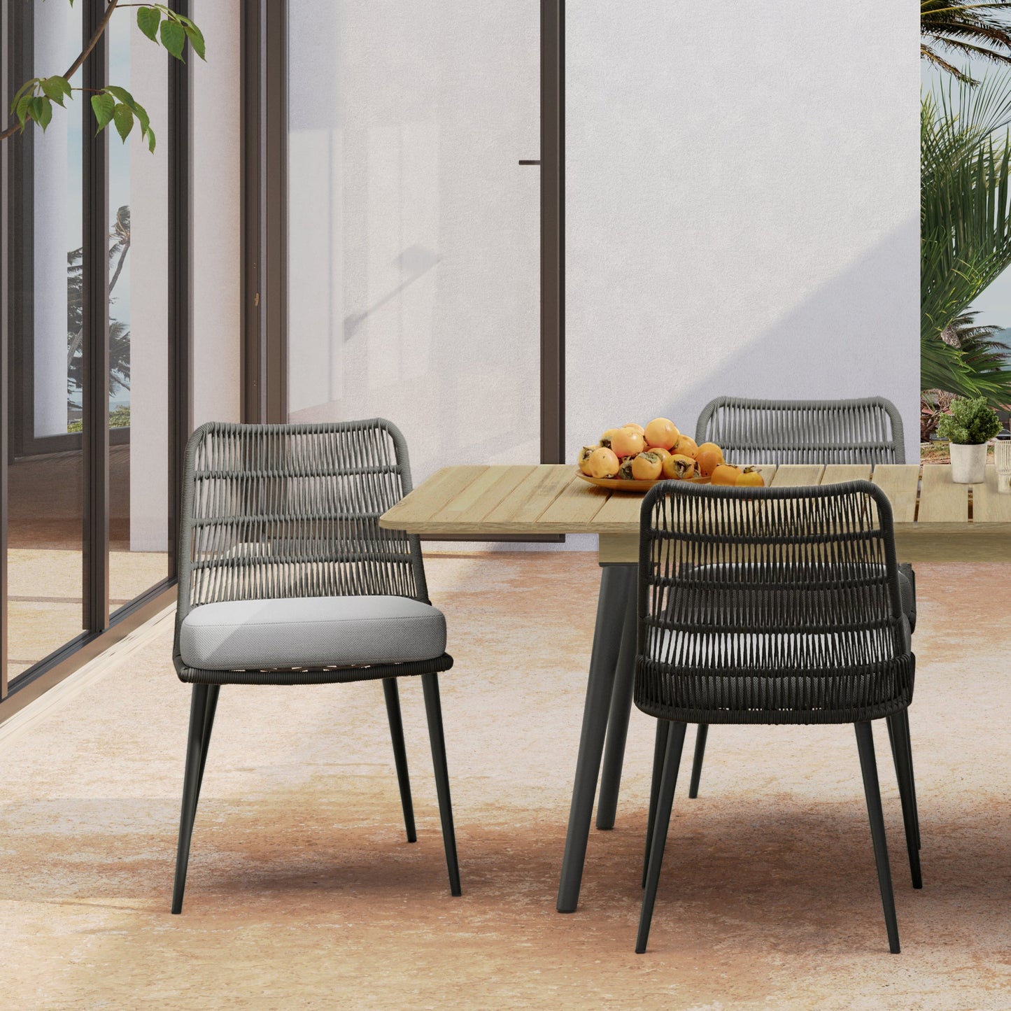 Outdoor Dining Chair with Curved Back, Set of 2