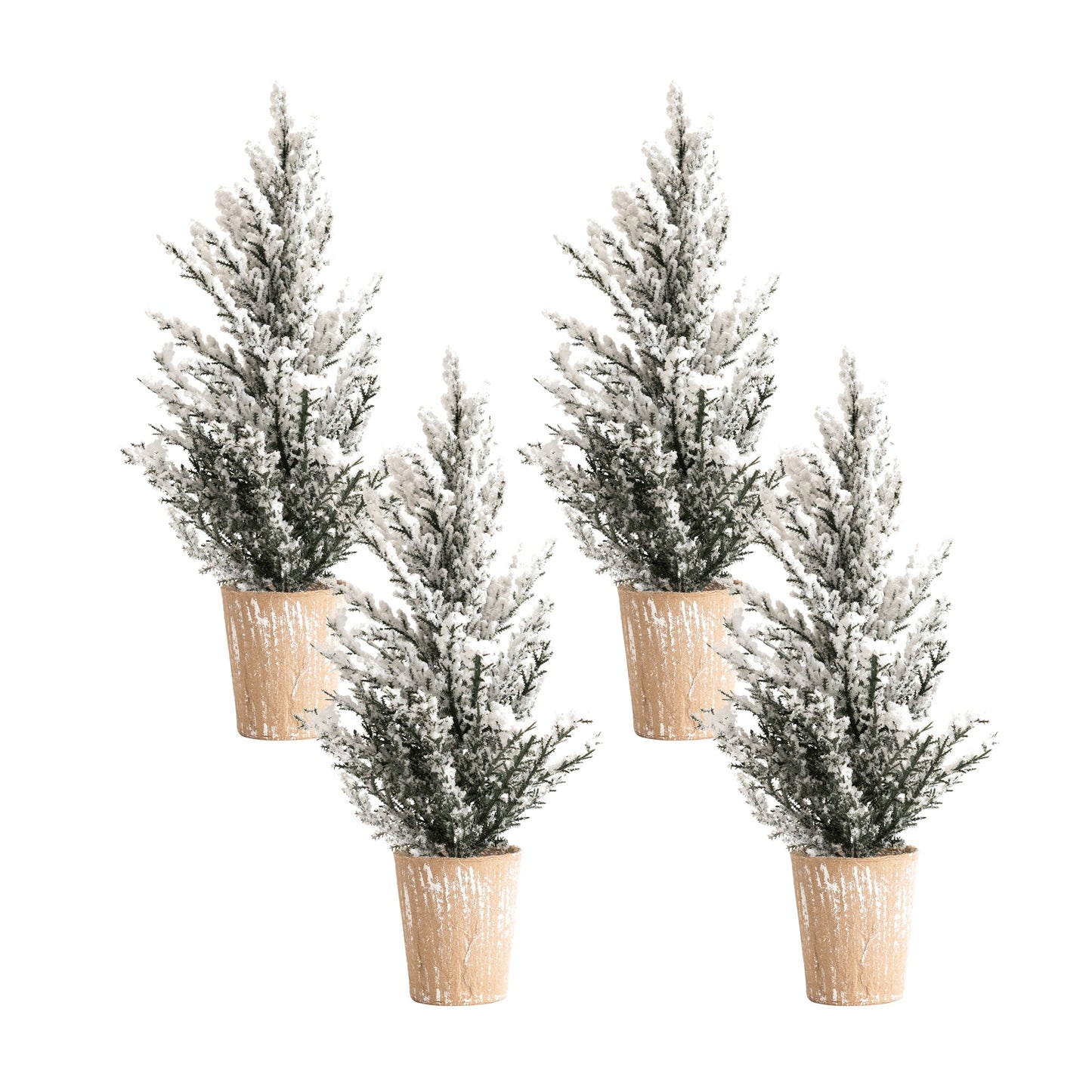 Flocked Holiday Pine Tree with Plastic Pot, Set of 4