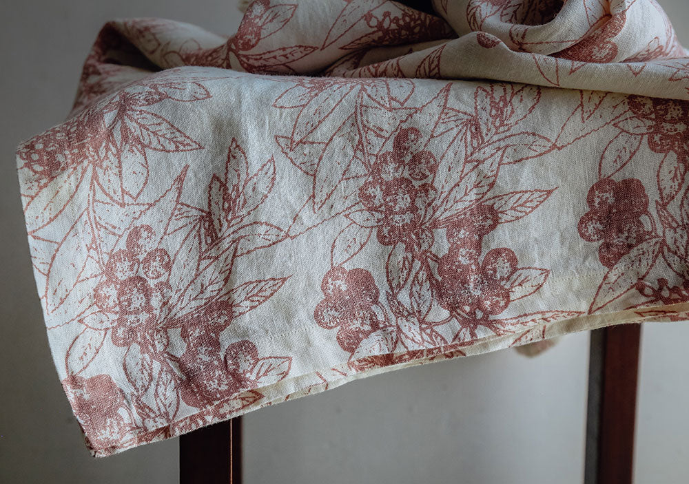 100% Linen Ivory & Berry Tablecloth