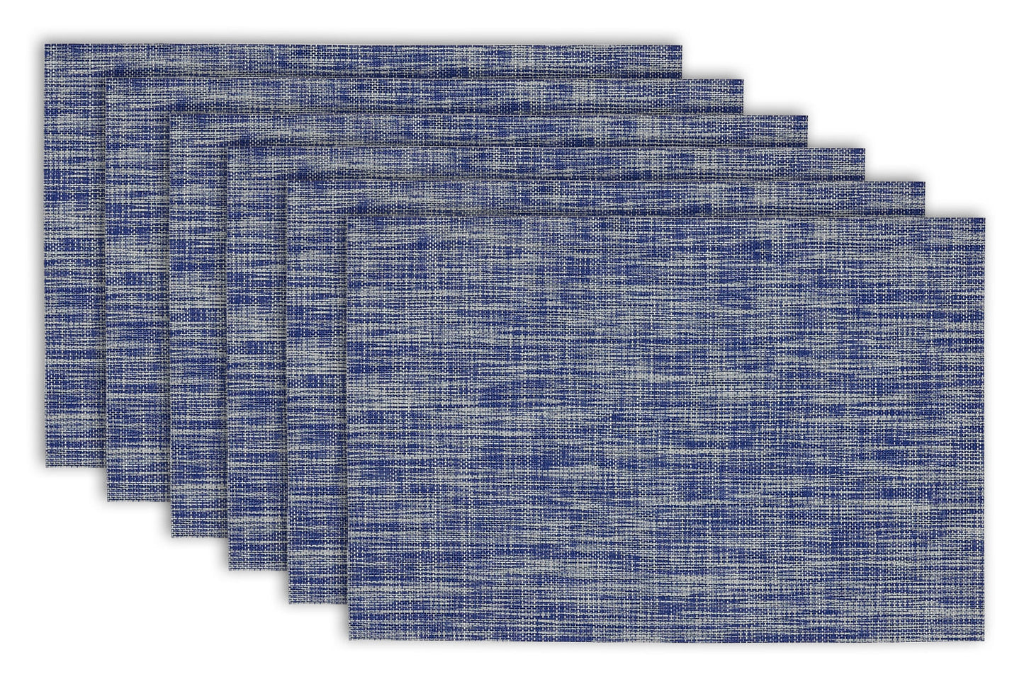 Crosshatched 13X18" Nautical Blue Tweed Woven Vinyl And Pvc Coated Polyester Placemat Set Of 6