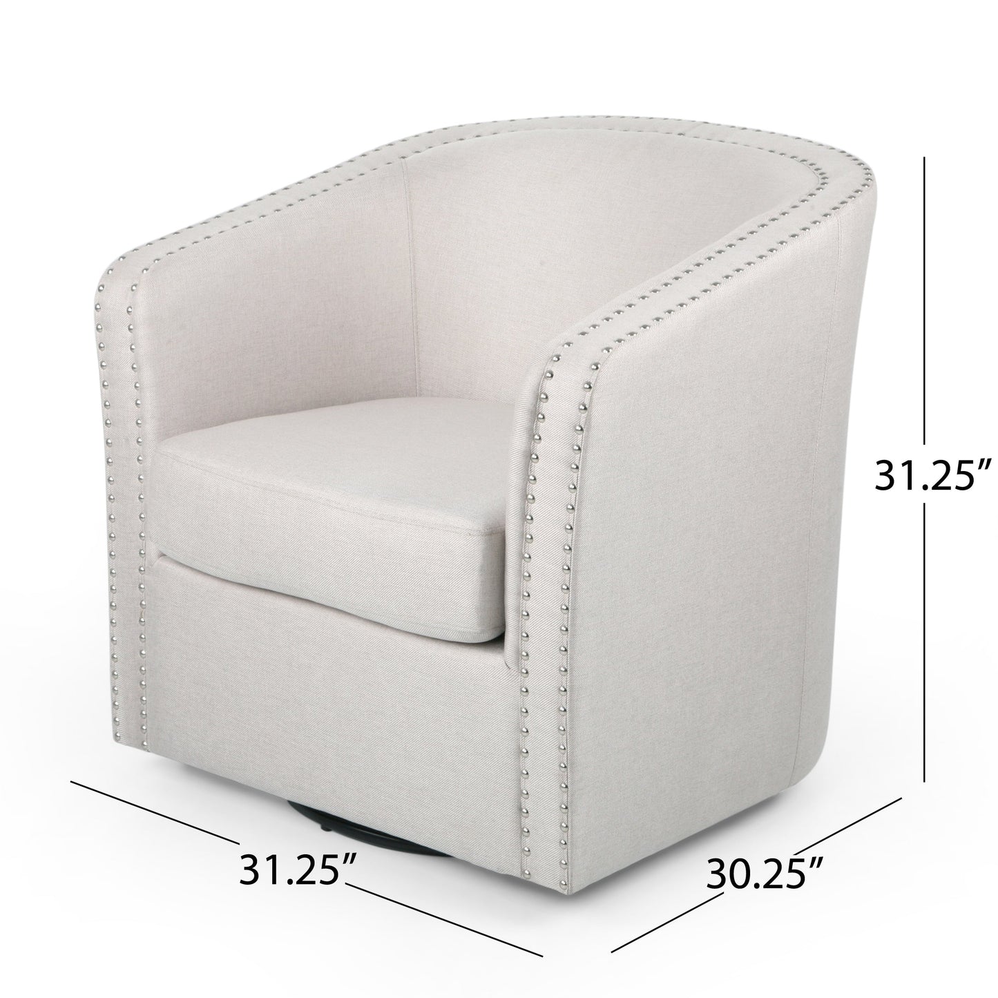 Riverbed Upholstered Swivel Chair with Nailhead Trim and Sloped Arms