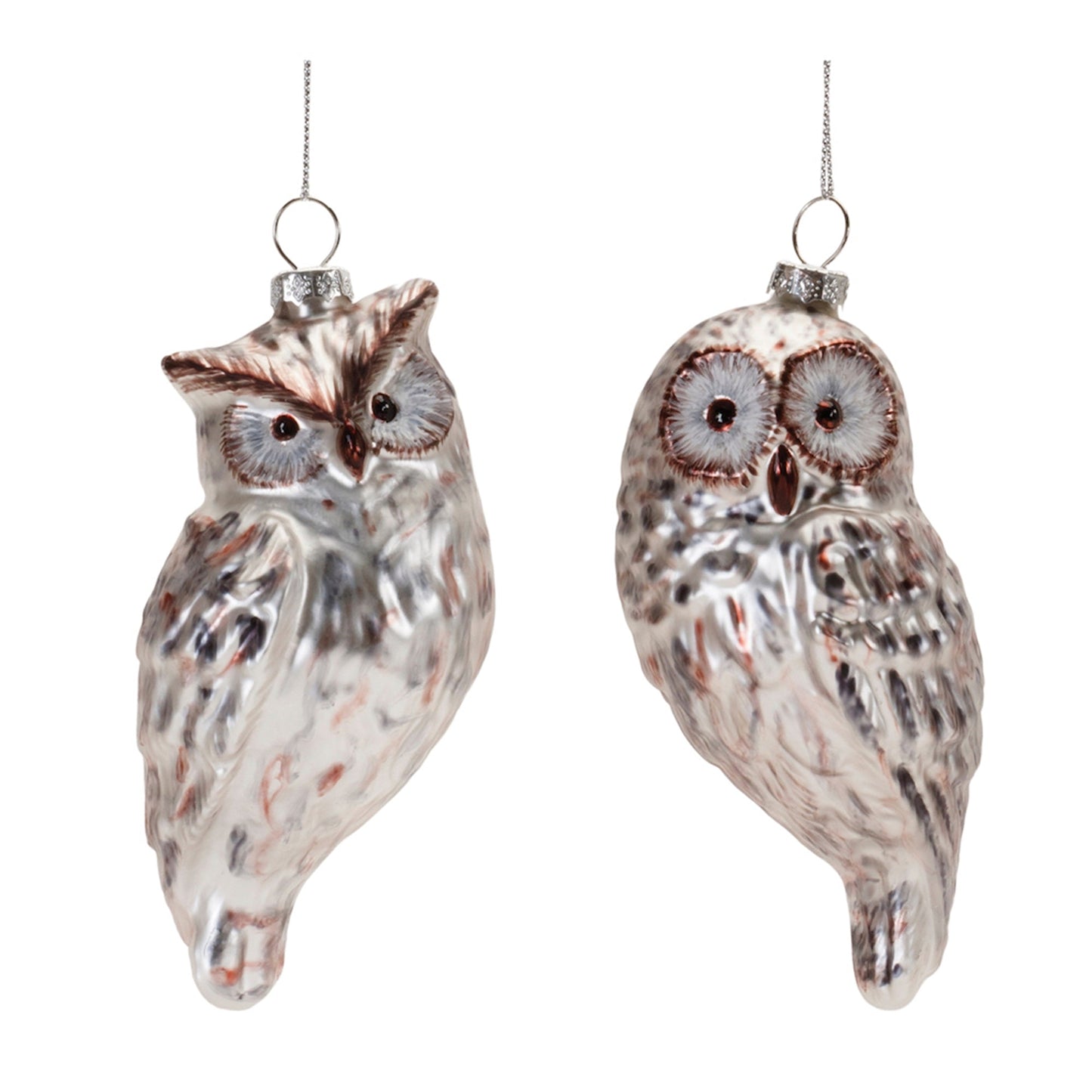 Silver Glass Owl Ornament, Set of 12