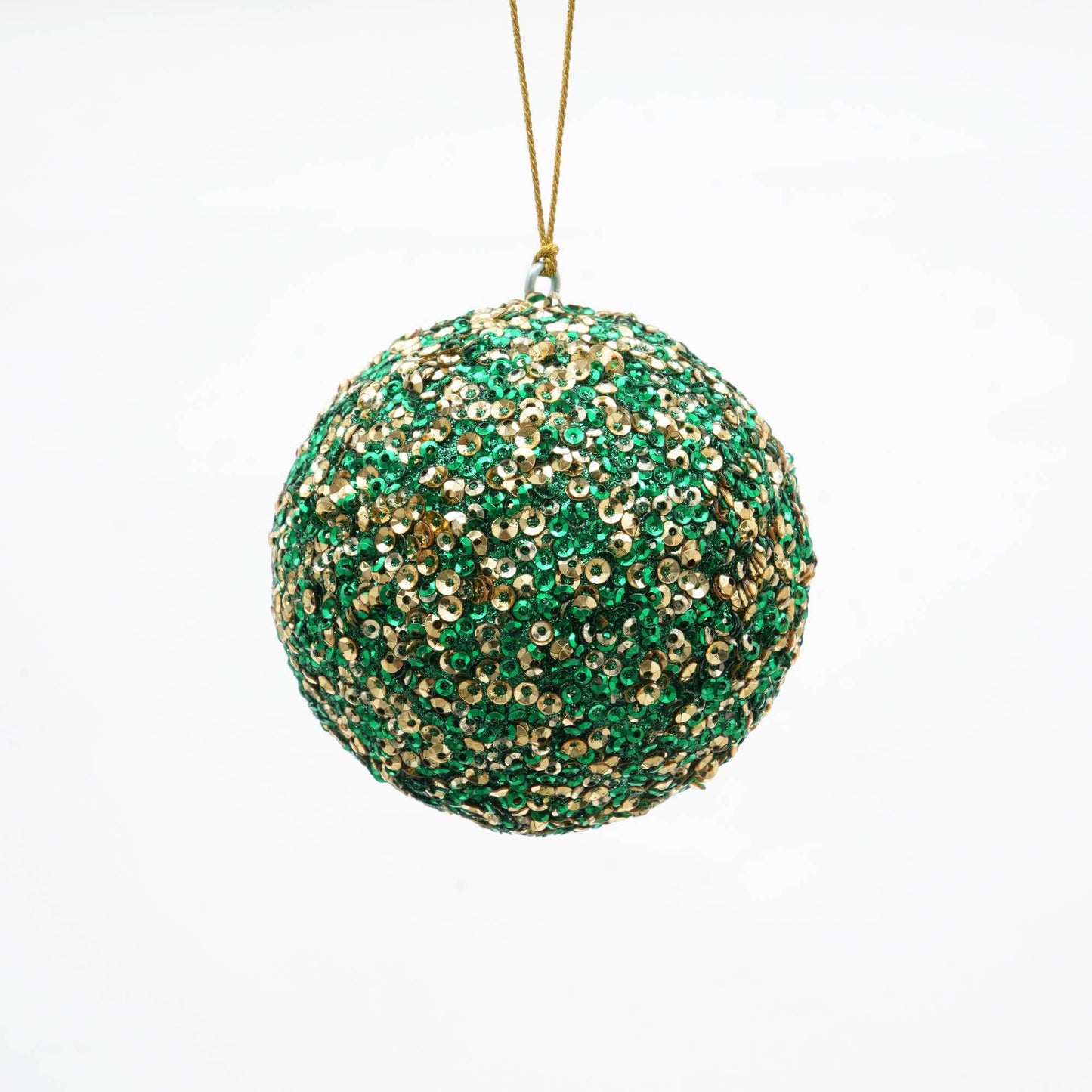 Gold & Green Sequin Ball Ornament, Set of 4