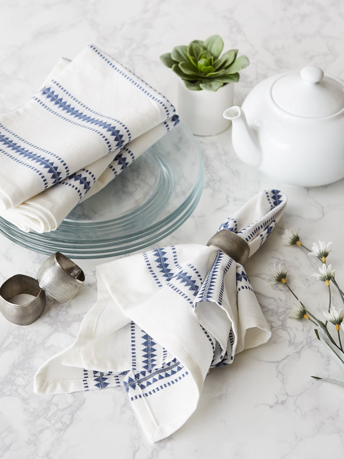 French Blue Zig Dobby Stripe Napkins, Set Of 6