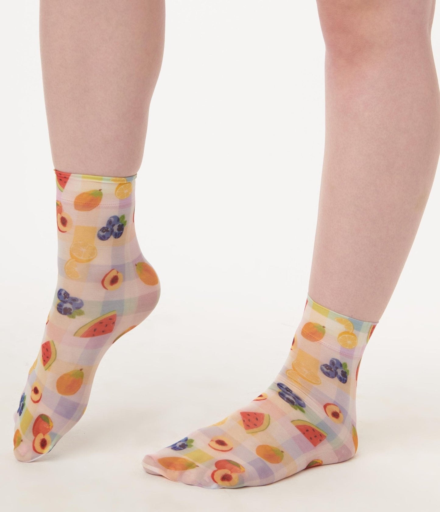 Gingham Fruit Sheer Crew Socks