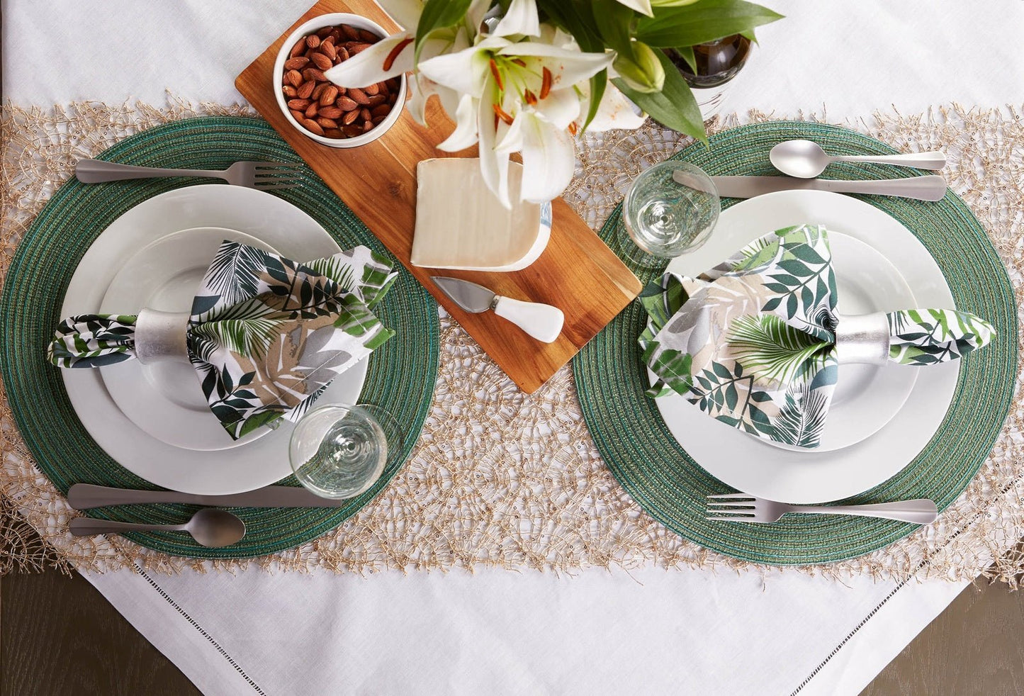Green Metallic Variegated Round Woven Placemats, Set Of 6