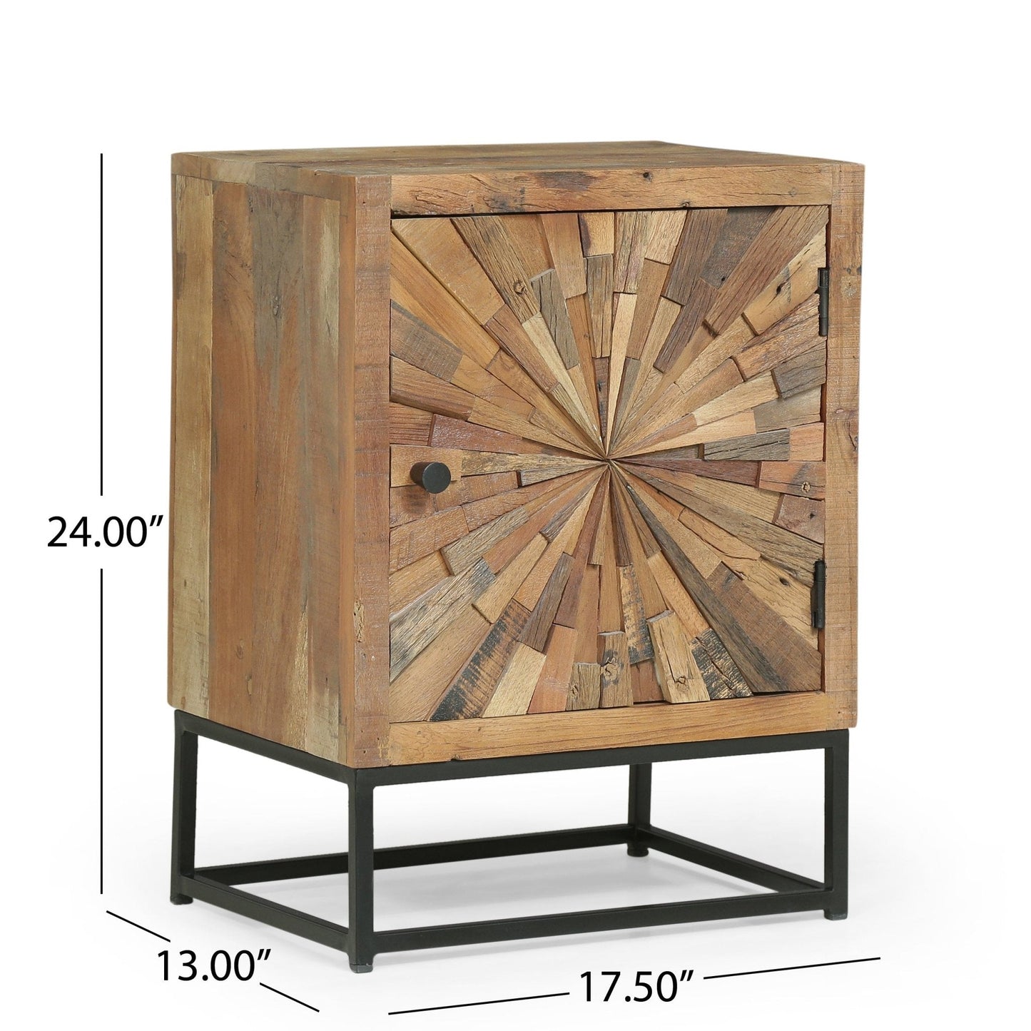 Handcrafted Wood Nightstand with Sunburst Design
