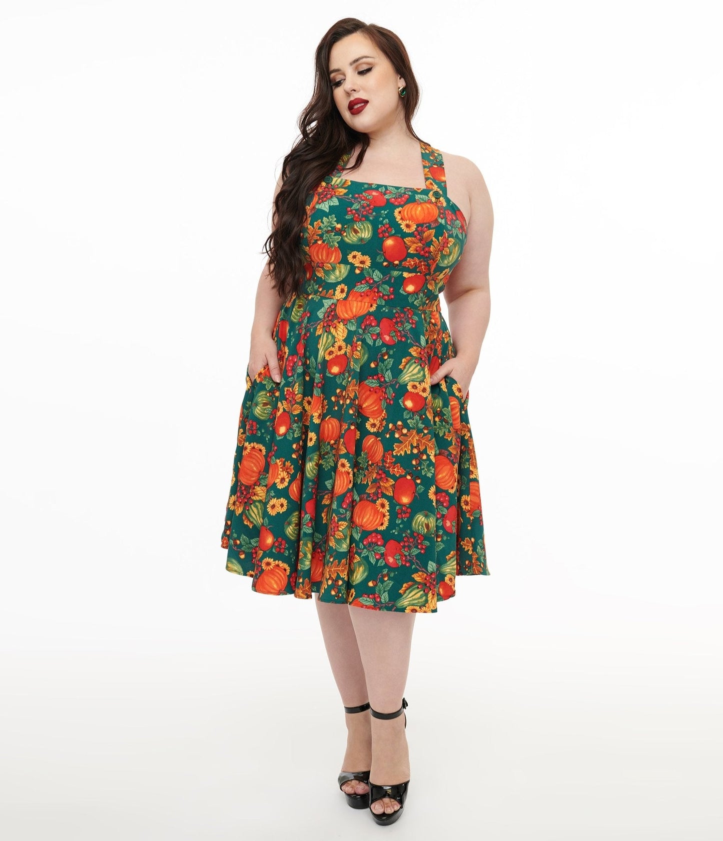 Hell Bunny Plus Size 1950s Autumn Pinafore Swing Dress
