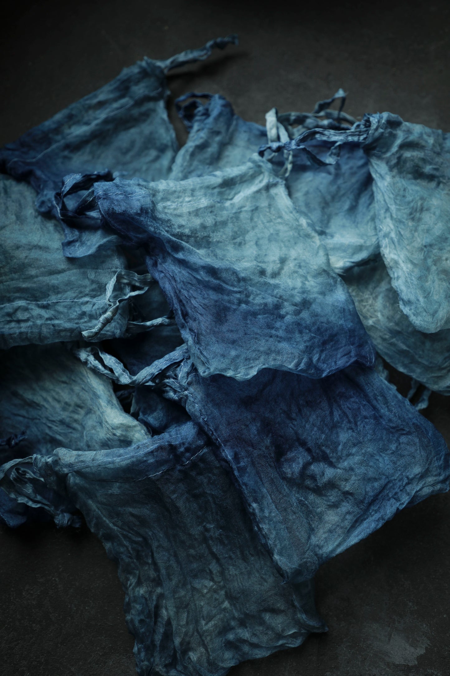 Indigo Dyed 100% Silk Bags {Marbled Dusty Indigo}