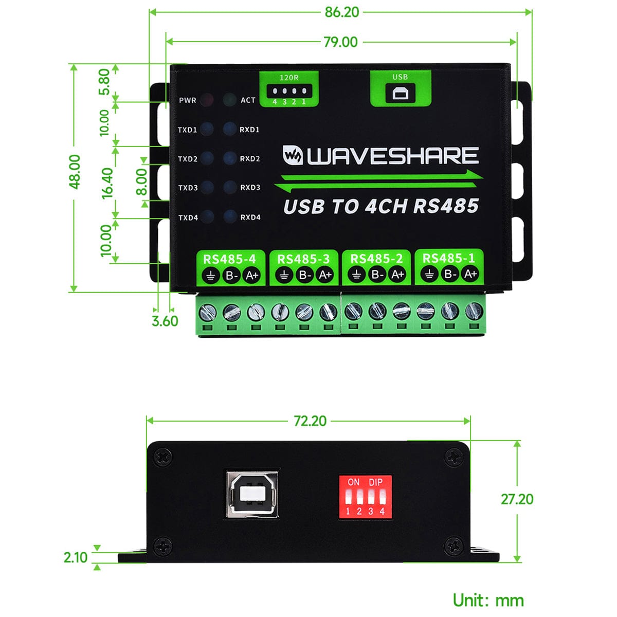 Industrial USB To 4-Channel RS485 Converter