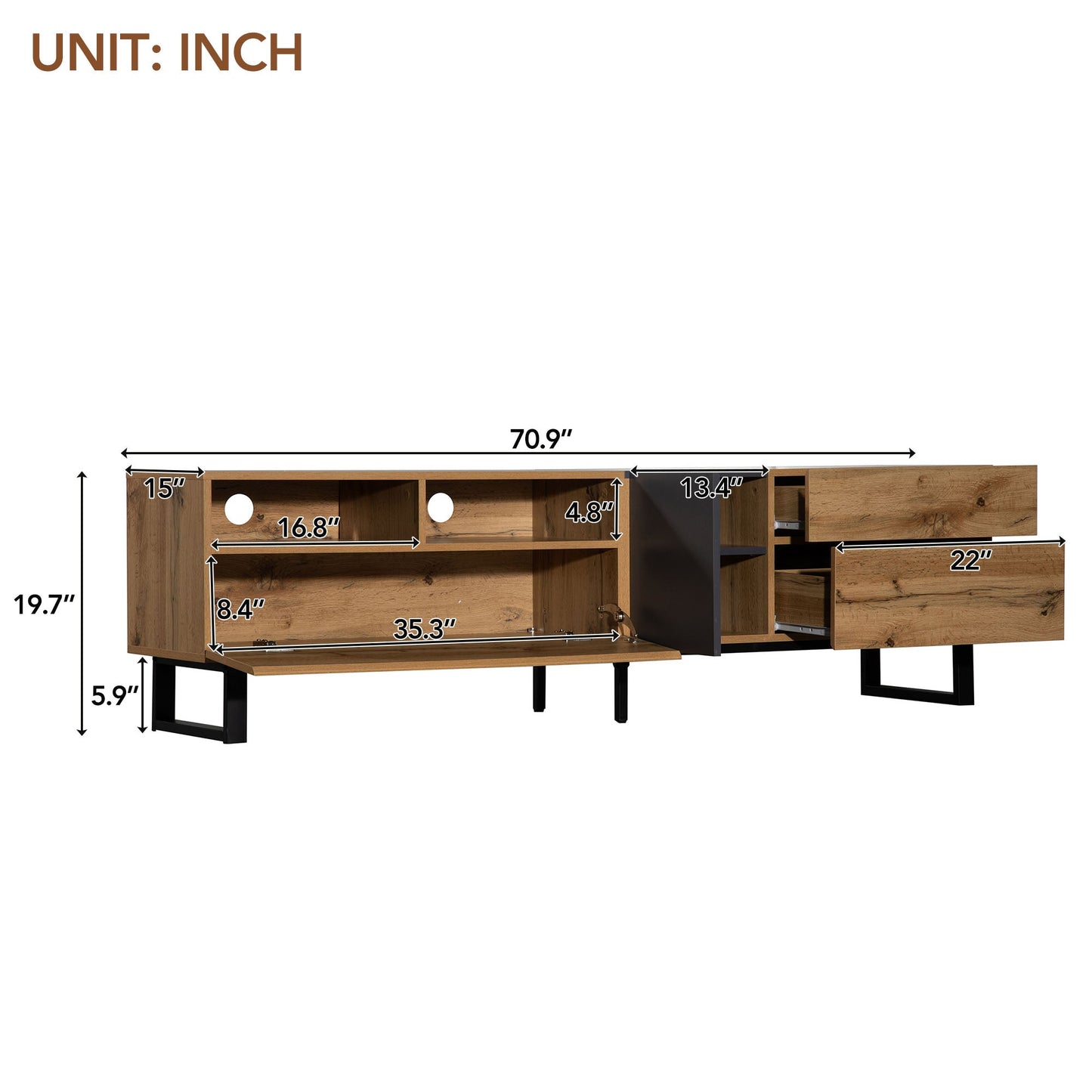 Jubilance Modern TV Stand for 80'' TV with Double Storage Space