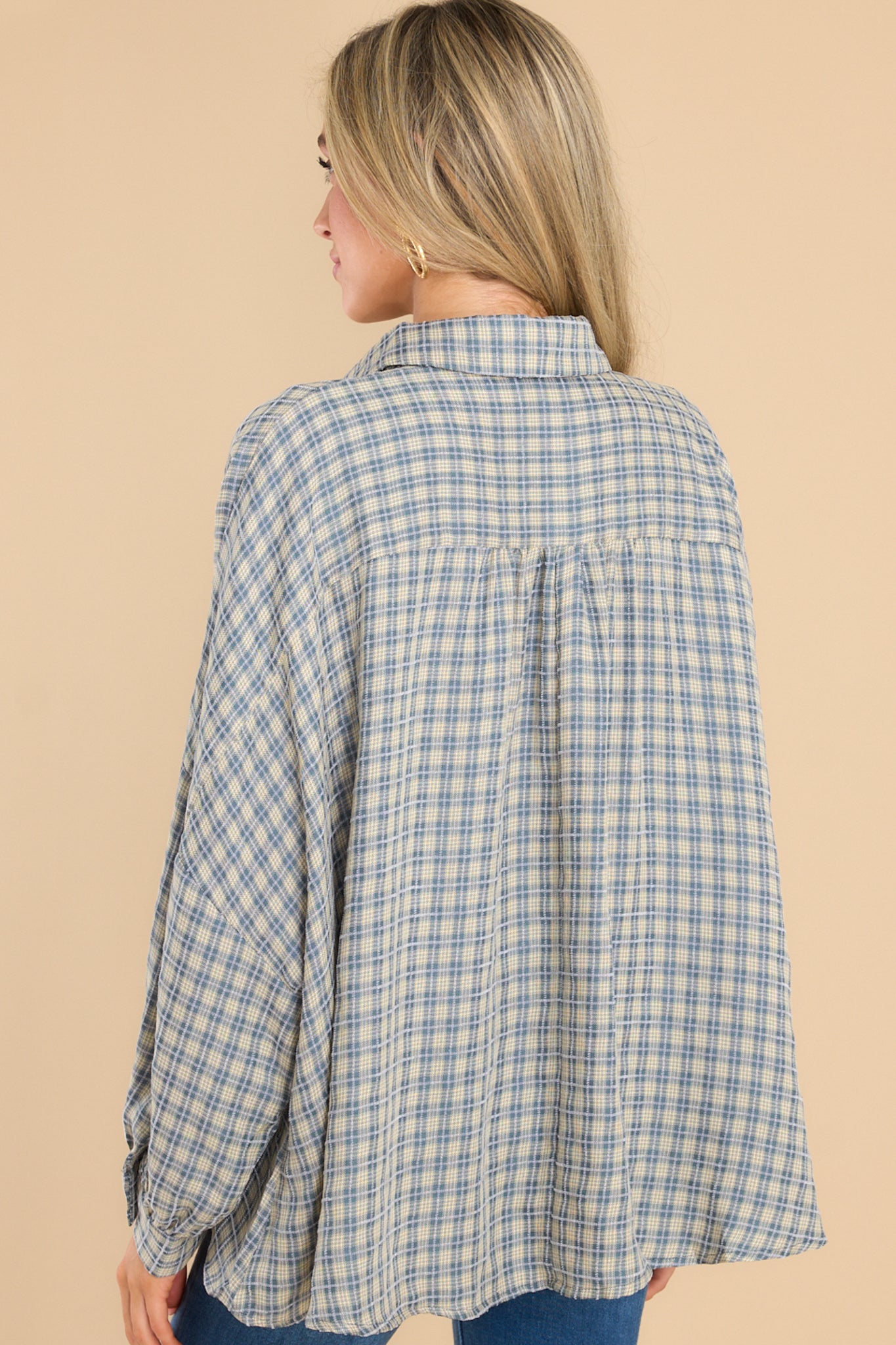 Keep Showing Up Blue Plaid Top