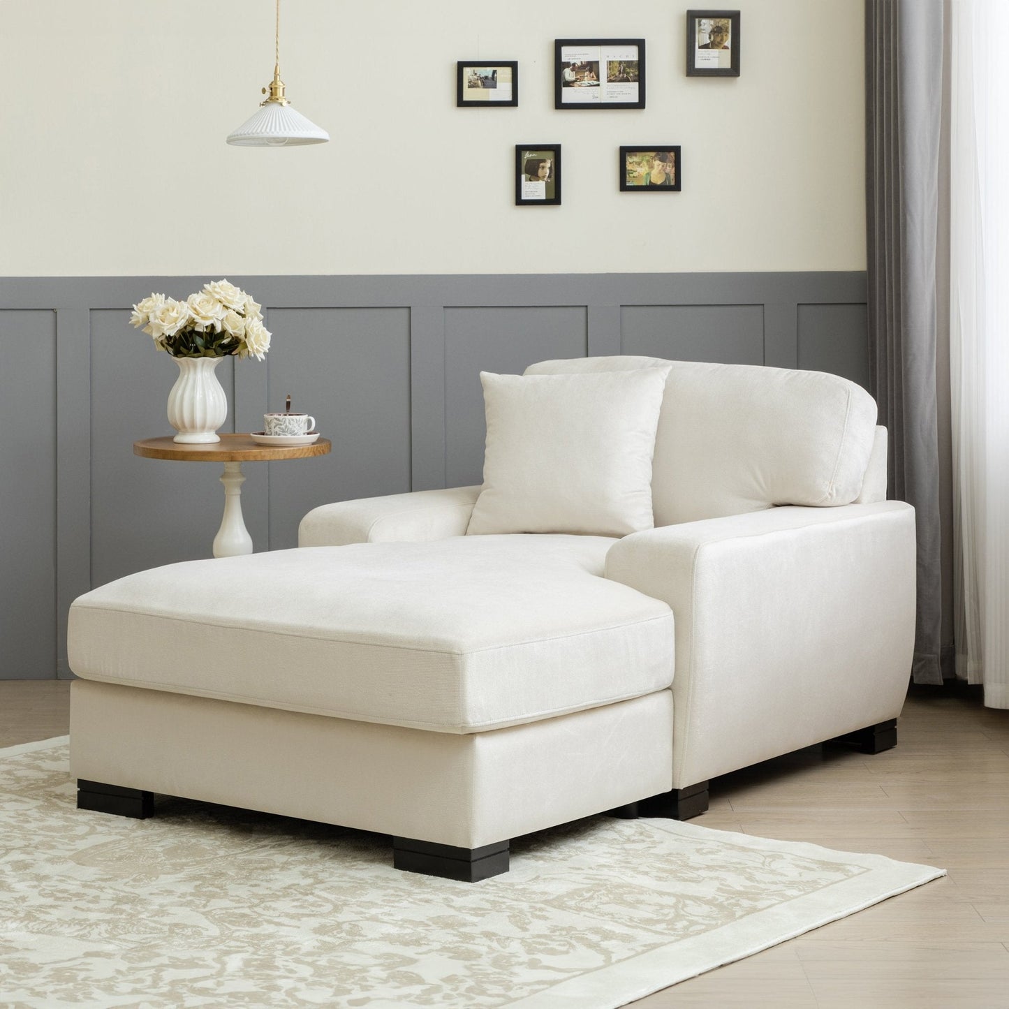 Landon Velvet Oversized Chaise Lounge with Pillow