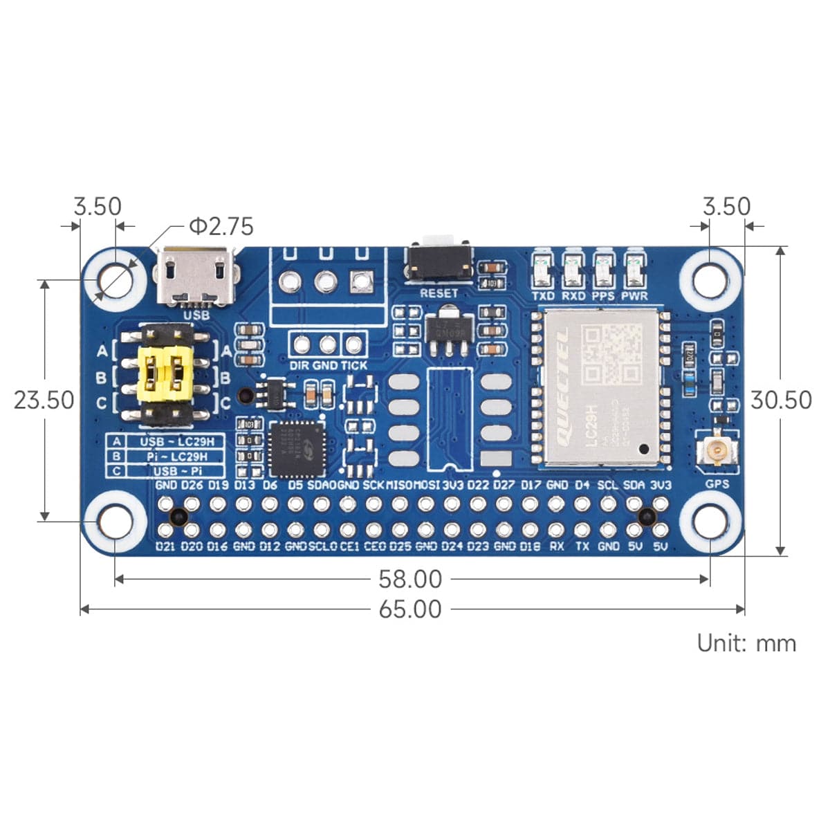 LC29H(AA) GPS HAT for Raspberry Pi
