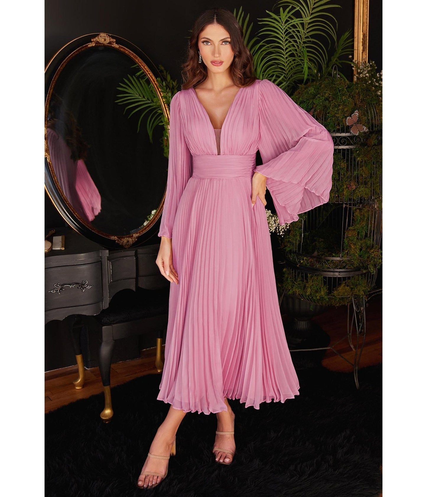Cinderella Divine Light Pink Pleated Midi Bridesmaid Dress