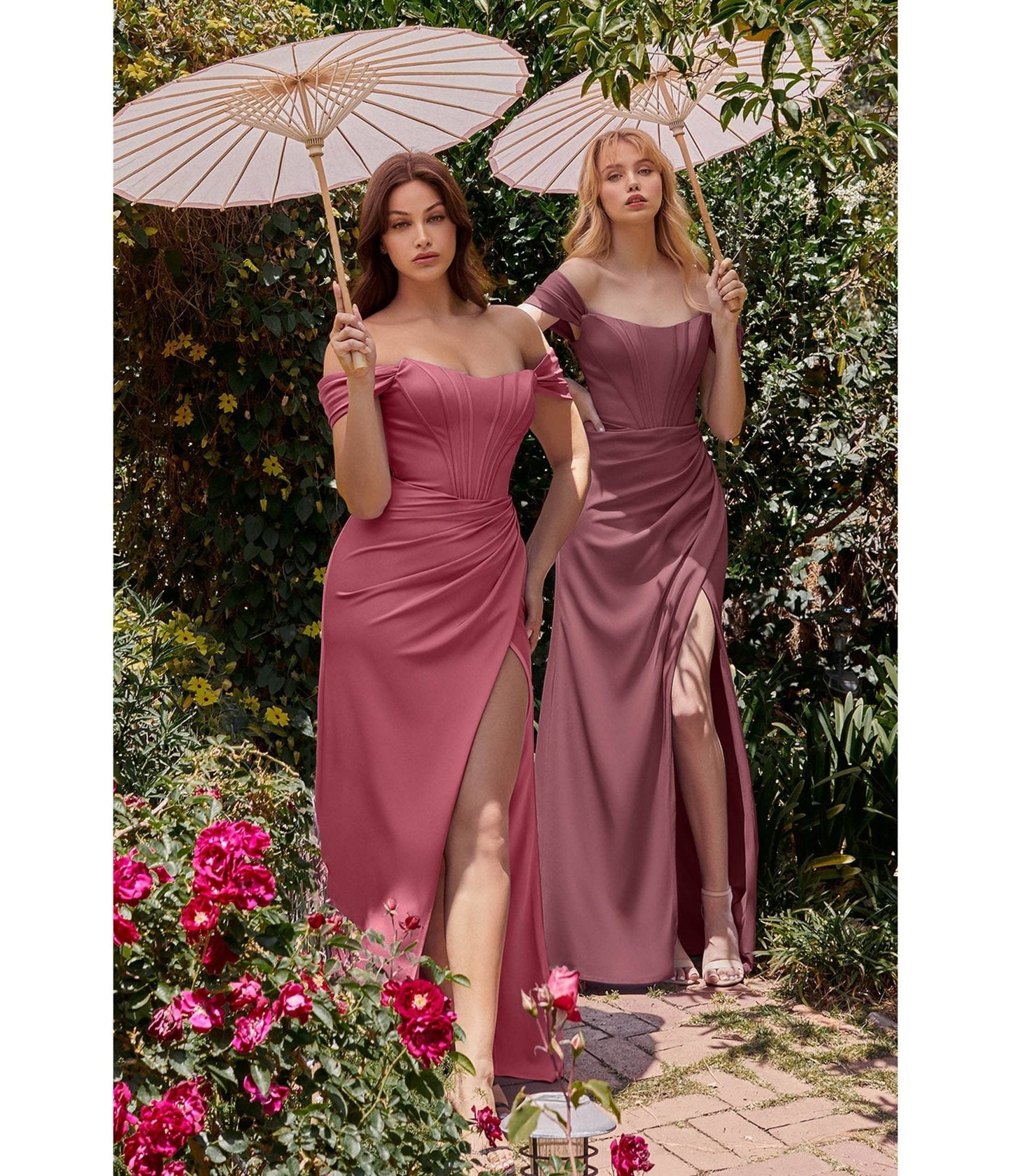 Cinderella Divine Lipstick Divine Satin Corset Off-Shoulder Prom Dress