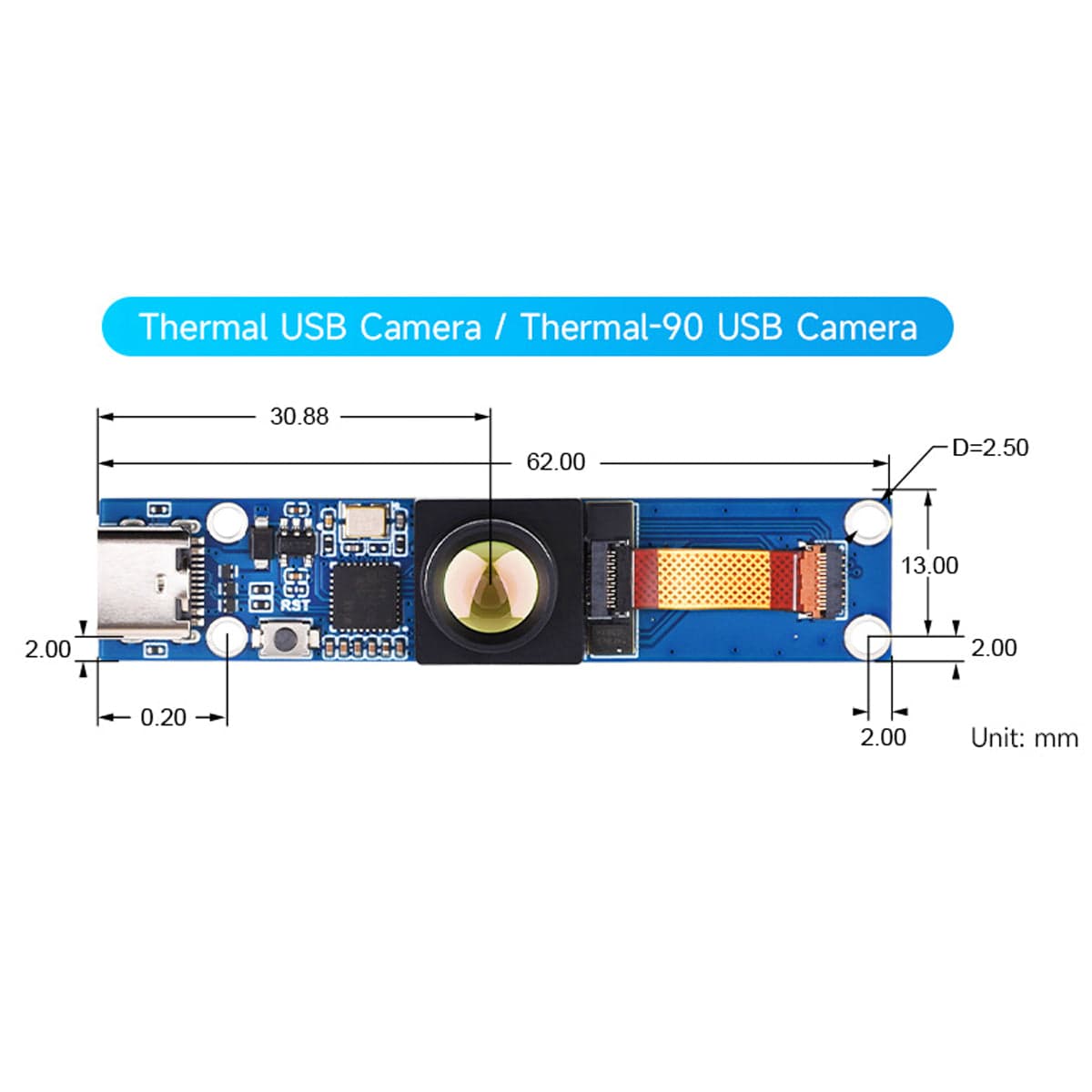 Long-wave IR Thermal Imaging Camera USB-C Module for Raspberry Pi