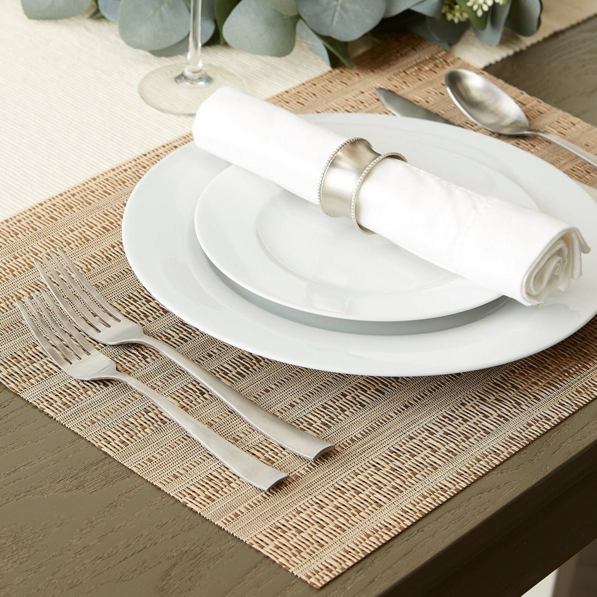 Metallic Gold Pvc Basketweave Placemats, Set Of 6