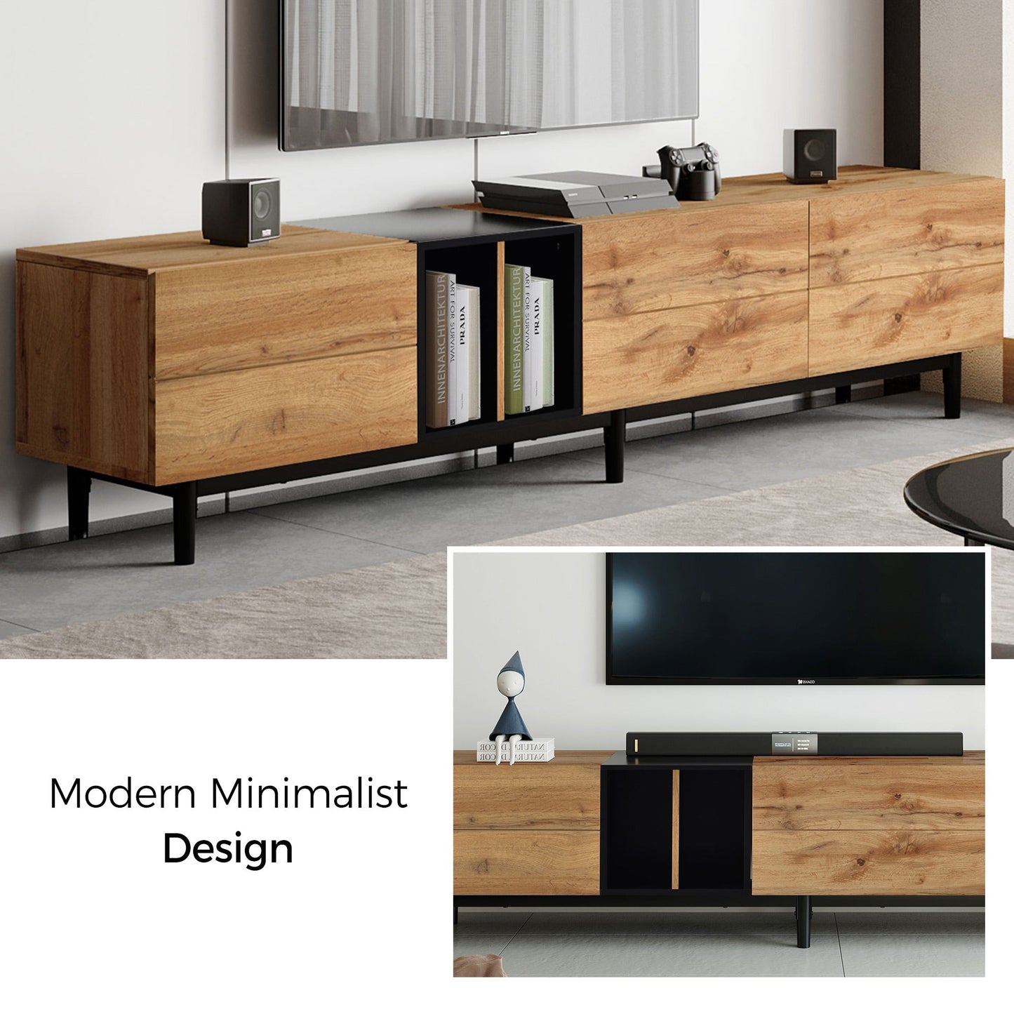 Modern TV Stand for 80'' TV with 3 Doors