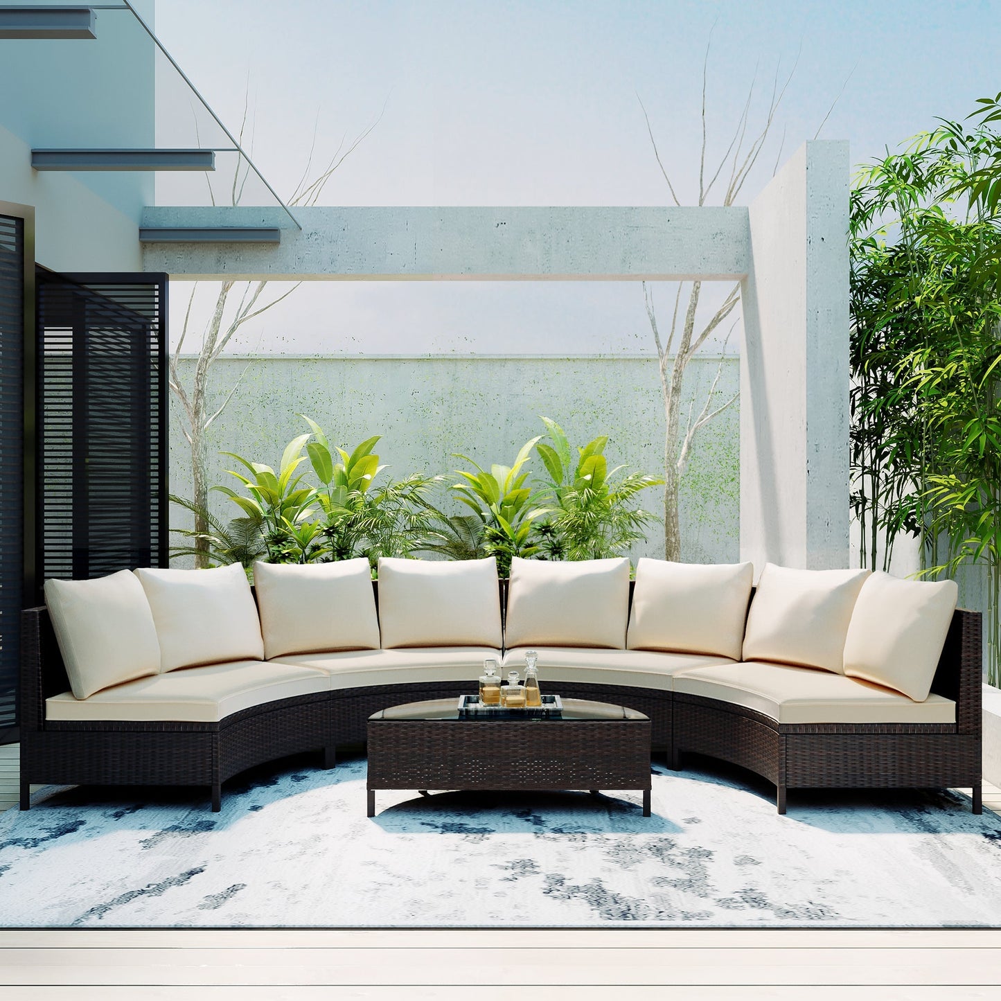 Odessa 5 Piece Outdoor Sectional Sofa Set with Tempered Glass Table