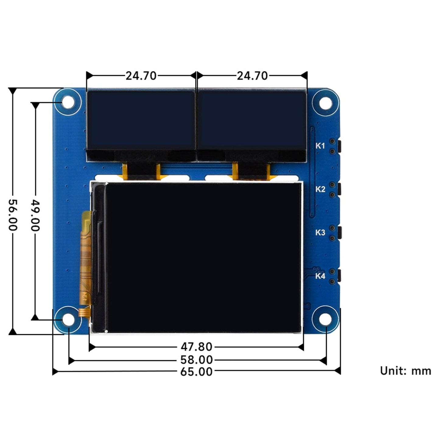 OLED/LCD Triple Screen HAT for Raspberry Pi