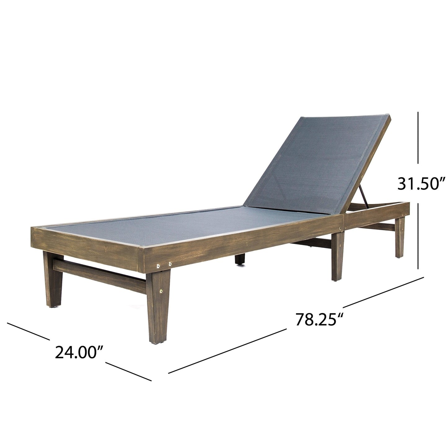 Outdoor Chaise Lounge with Mesh Seating and Acacia Wood Frame