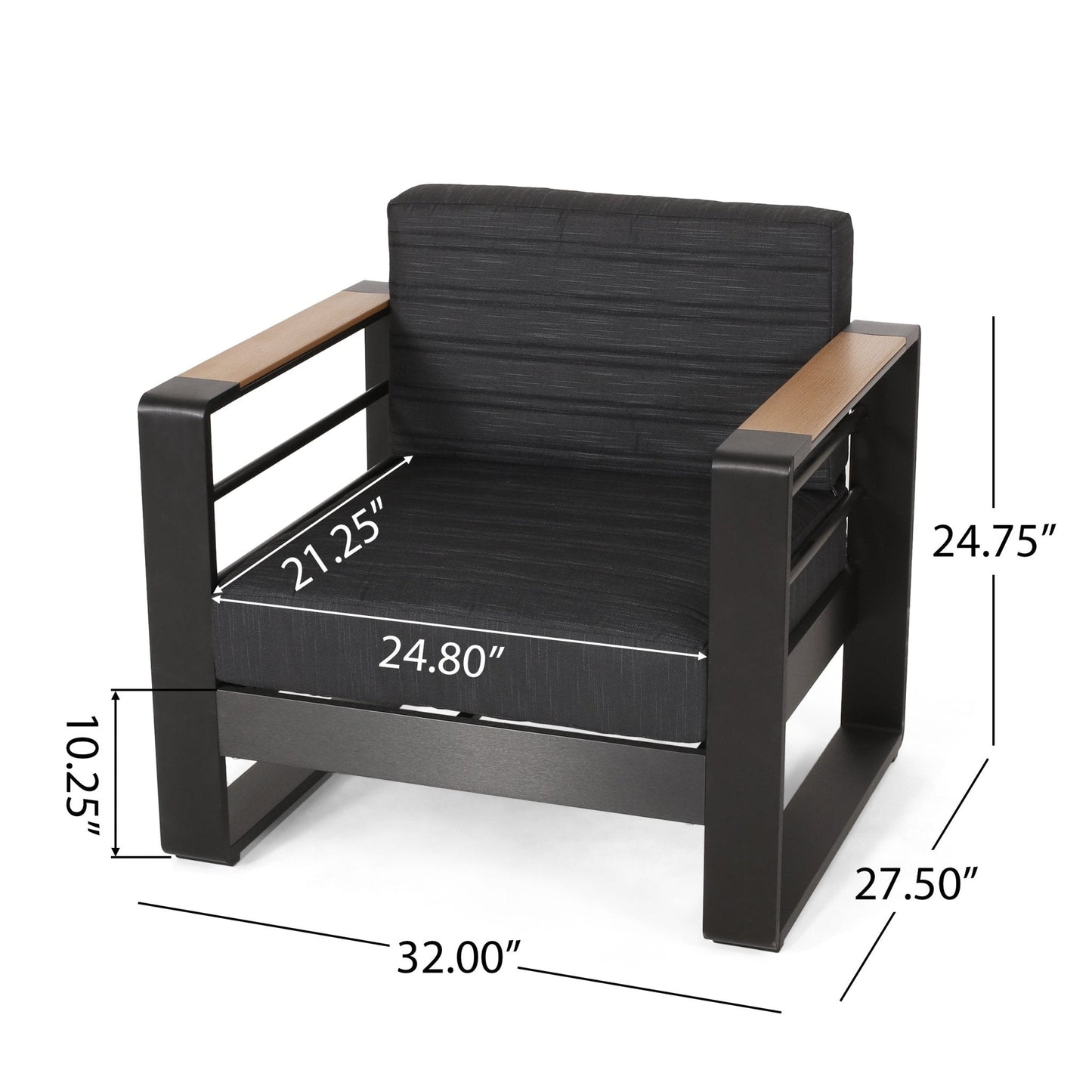 Outdoor Club Chair with Square Arm and Water Resistance Cushion