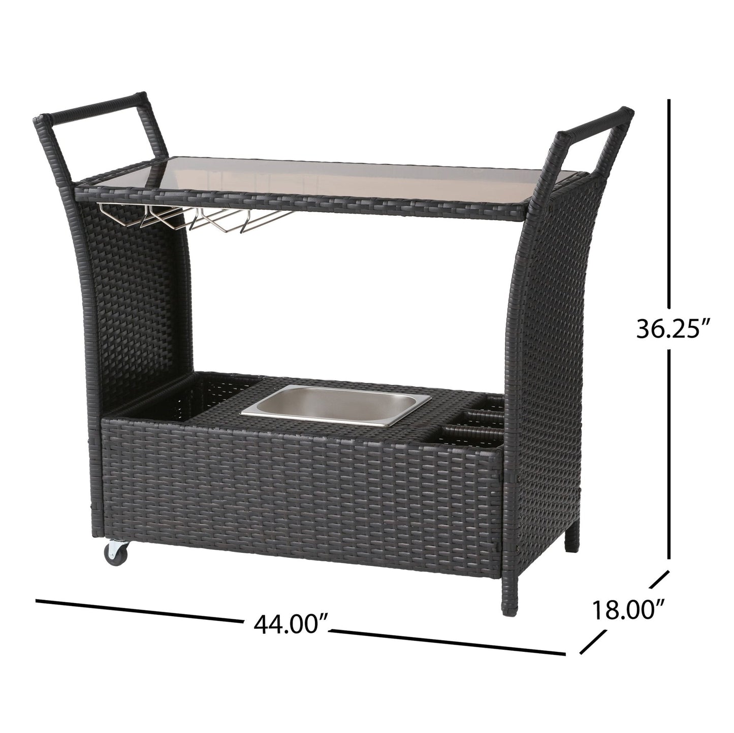 Outdoor Rattan Bar Cart with Ice Bucket Bin