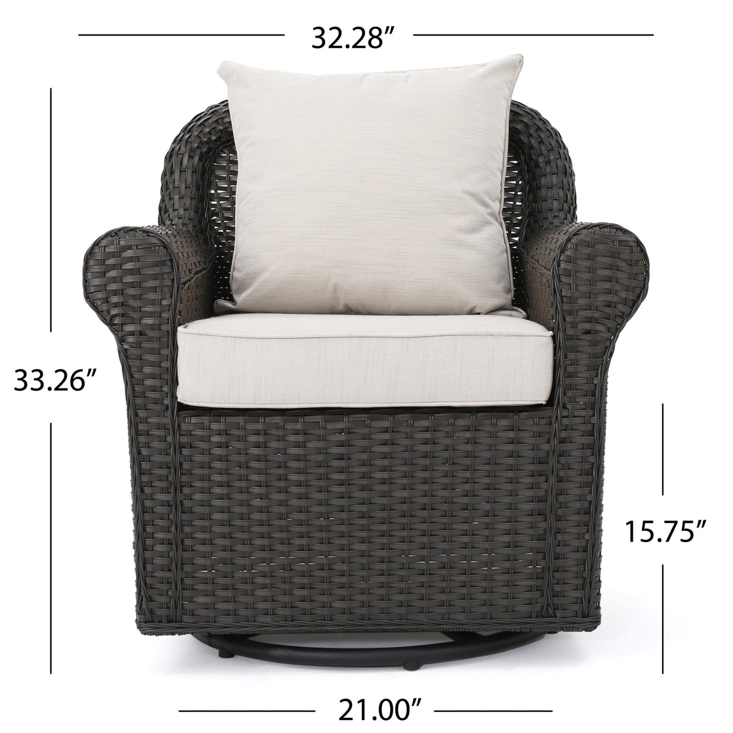 Outdoor Rattan Swivel Chair with Rolled Arm and Water-Resistant Cushions