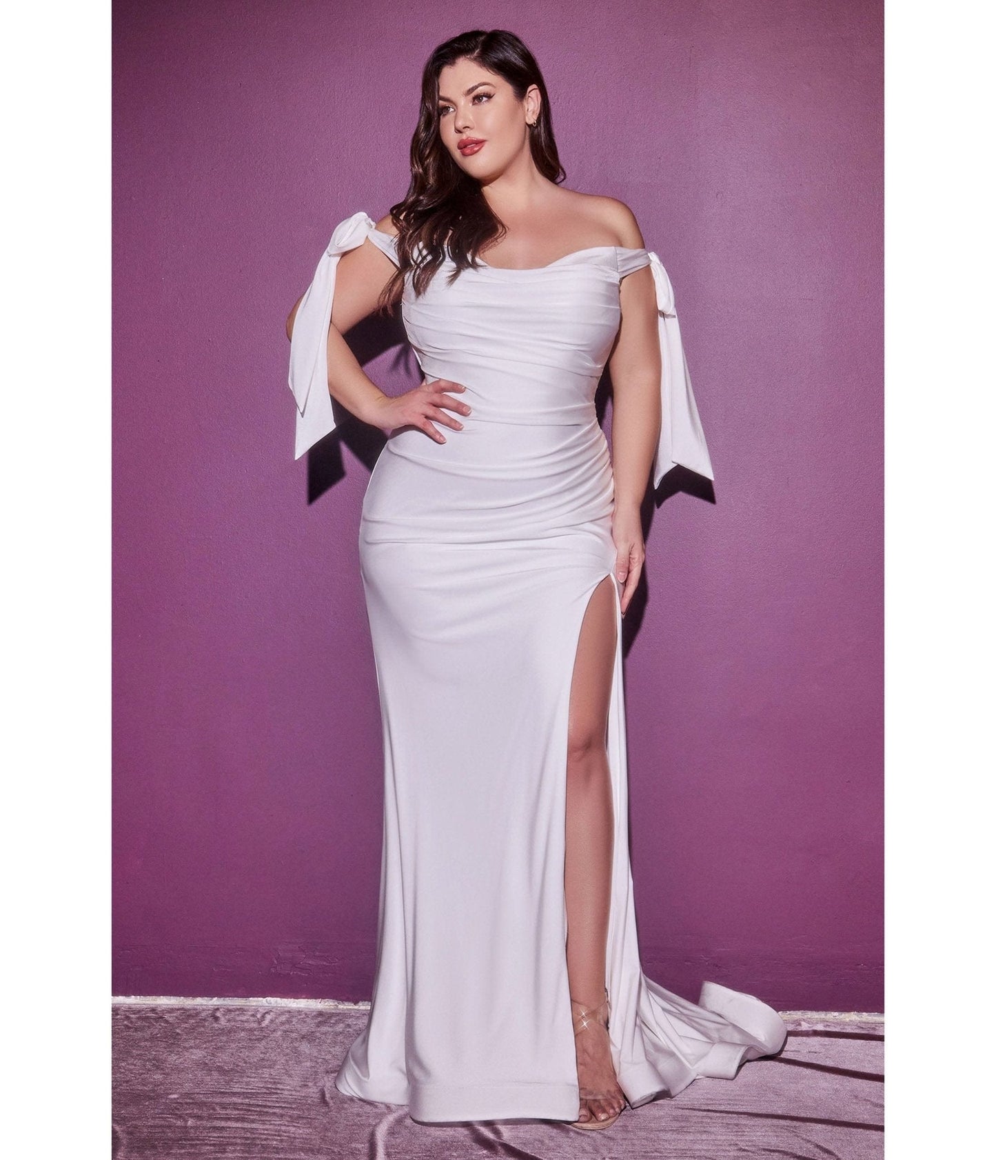 Cinderella Divine Plus Size White Off The Shoulder Trumpet Bridal Gown
