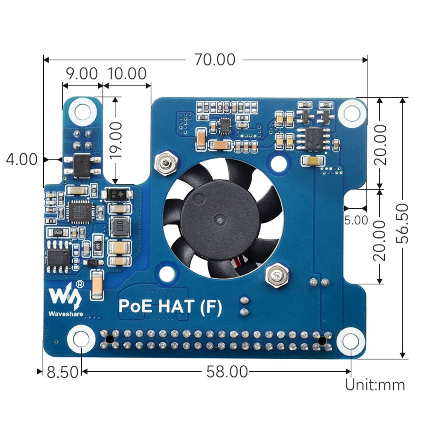 Power Over Ethernet HAT (F) for Raspberry Pi 5 (5V/12V outputs)