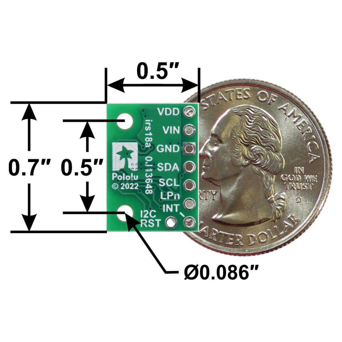 Pololu VL53L7CX Time-of-Flight 8×8-Zone Wide FOV Distance Sensor Carrier with Voltage Regulator - 350cm Max