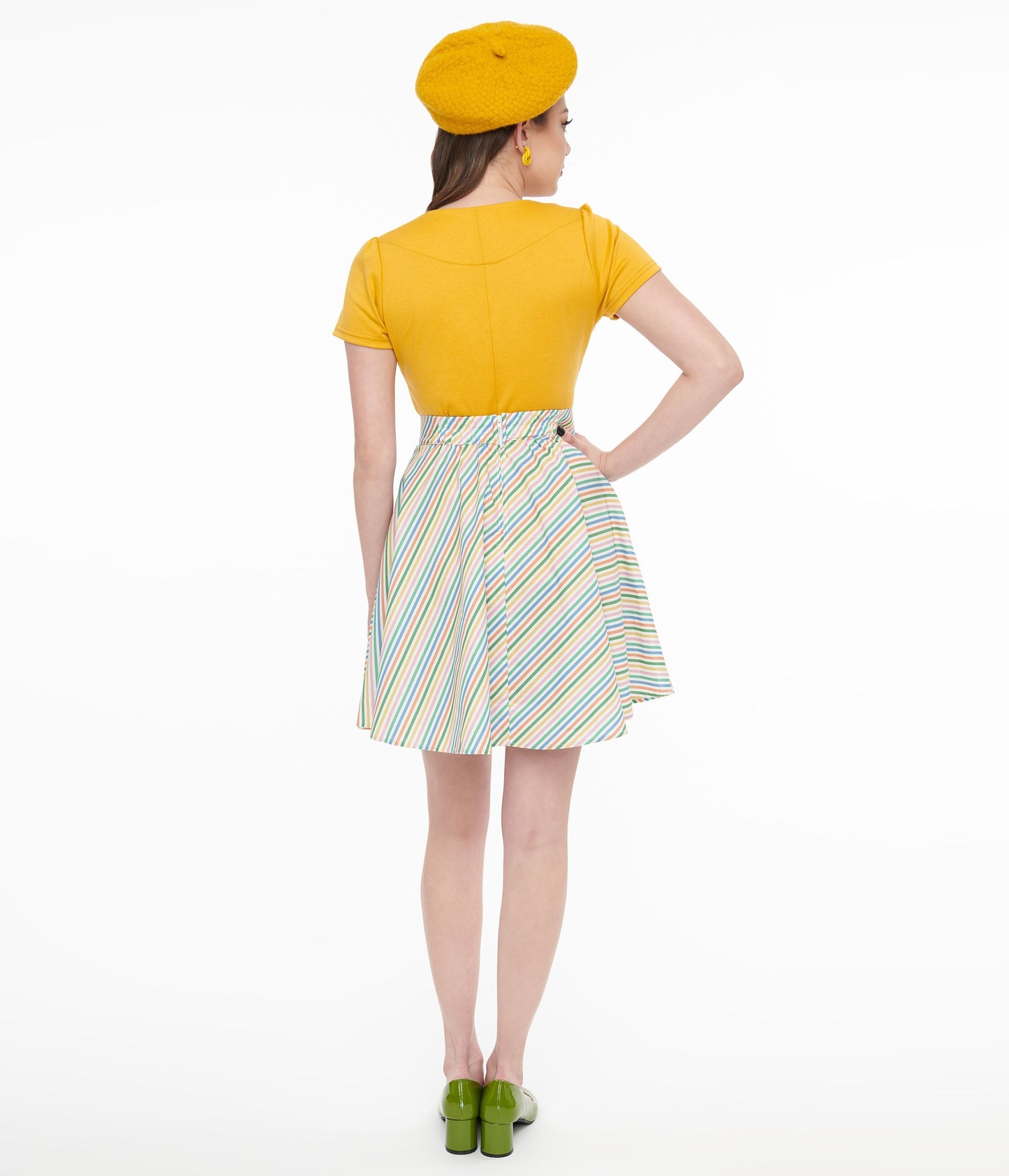 Retrolicious 1950s Rainbow Diagonal Stripe Skater Skirt