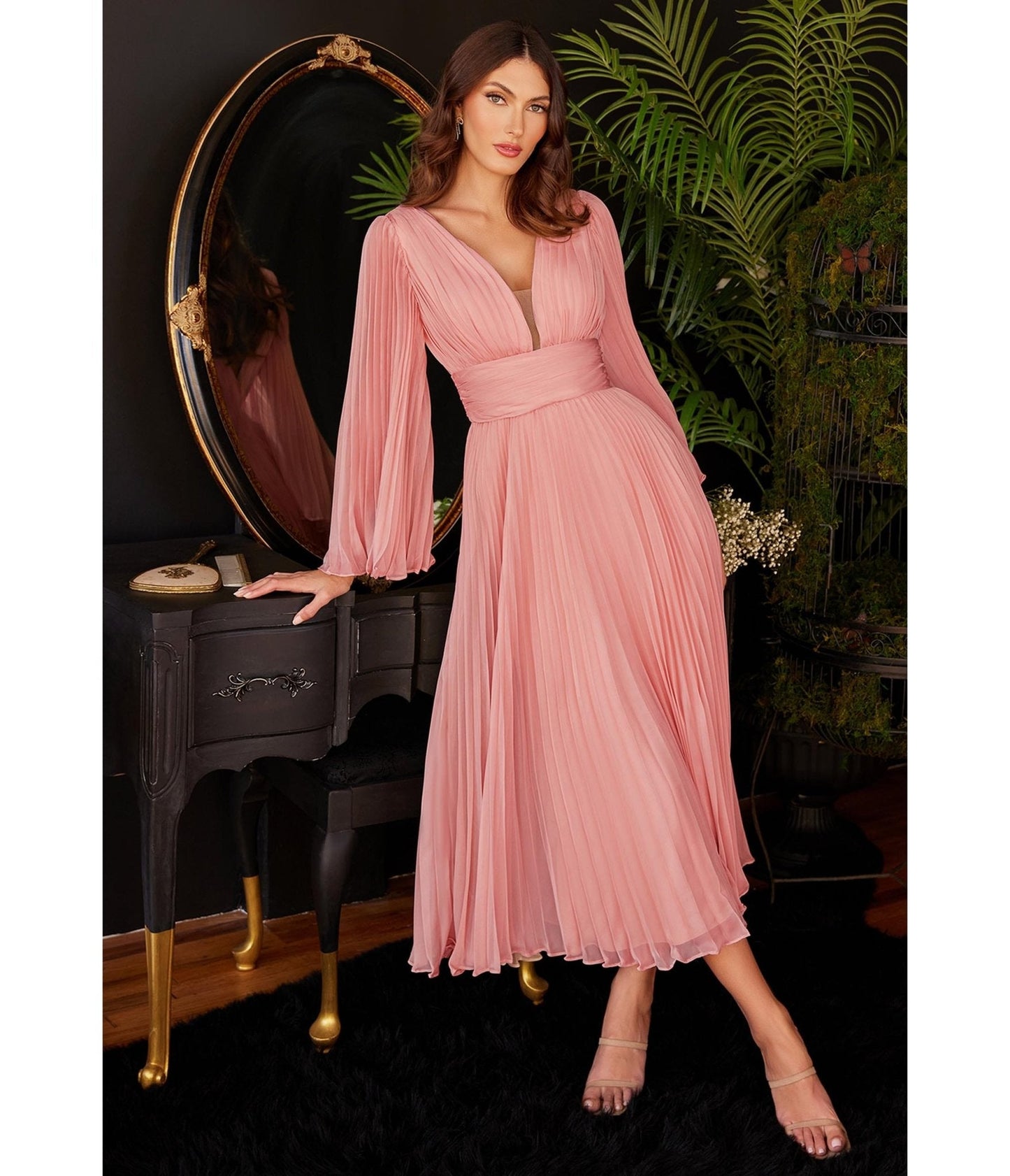 Cinderella Divine Rose Gold Pleated Midi Bridesmaid Dress