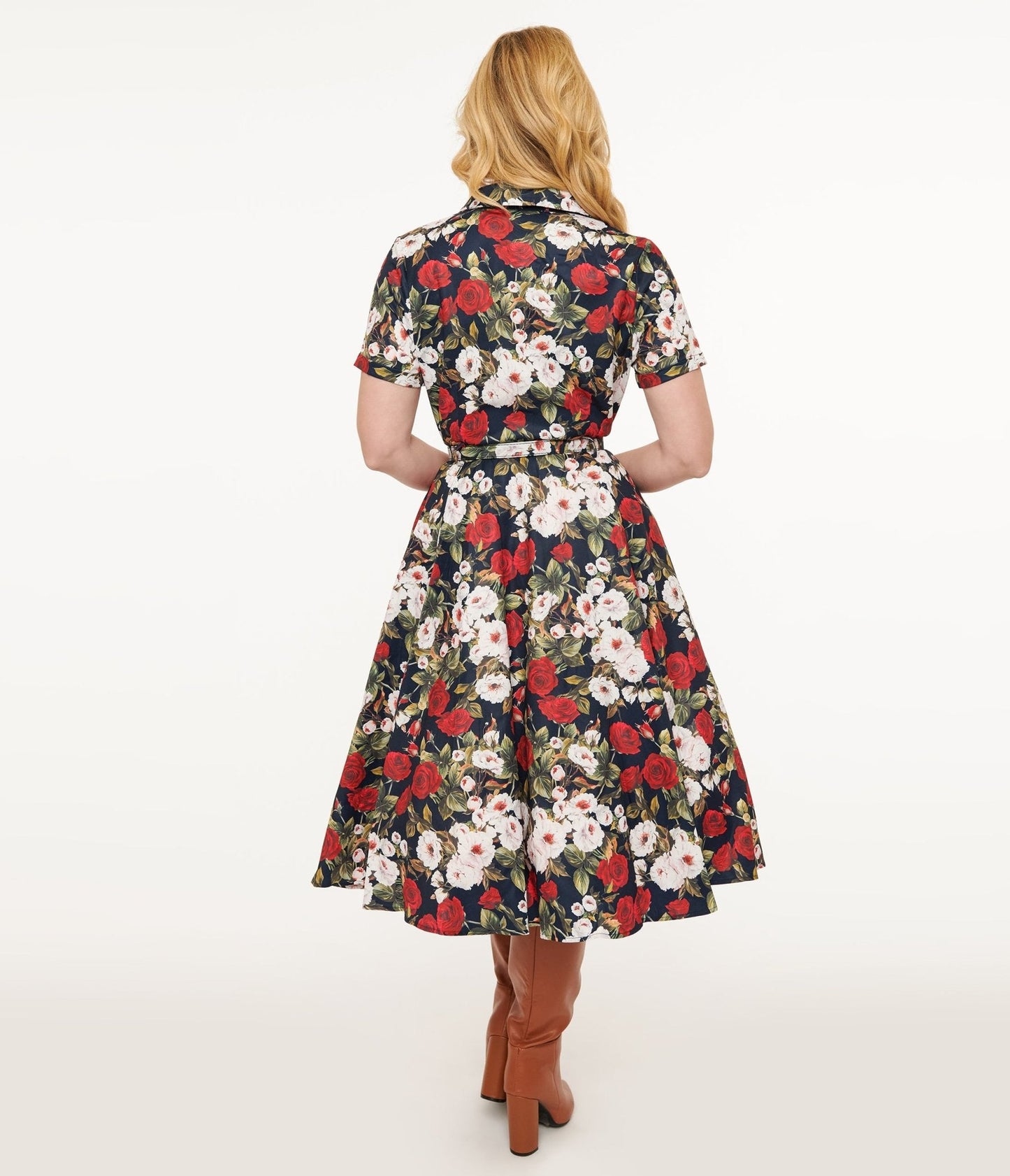 Royal Monk 1950s Dark Rose Fit & Flare Dress